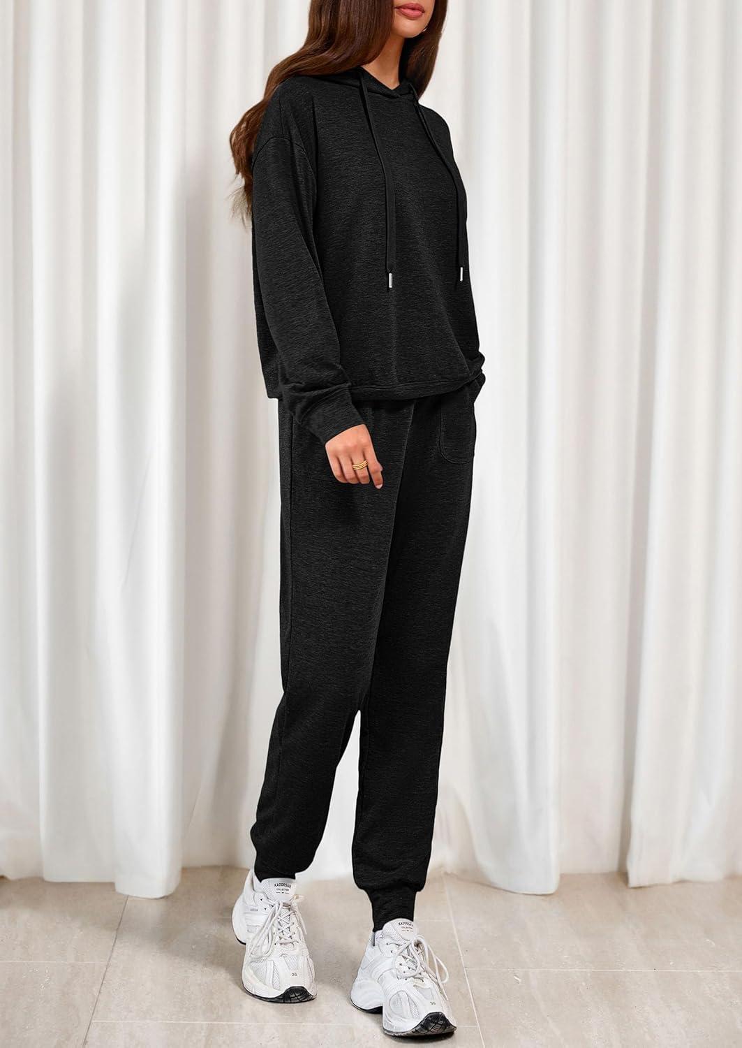 imagePRETTYGARDEN Womens 2 Piece Lounge Sets Fall Clothes Hoodies Sweatshirt Joggers Sweatpants Sweatsuits 2026 Airport OutfitsBlack