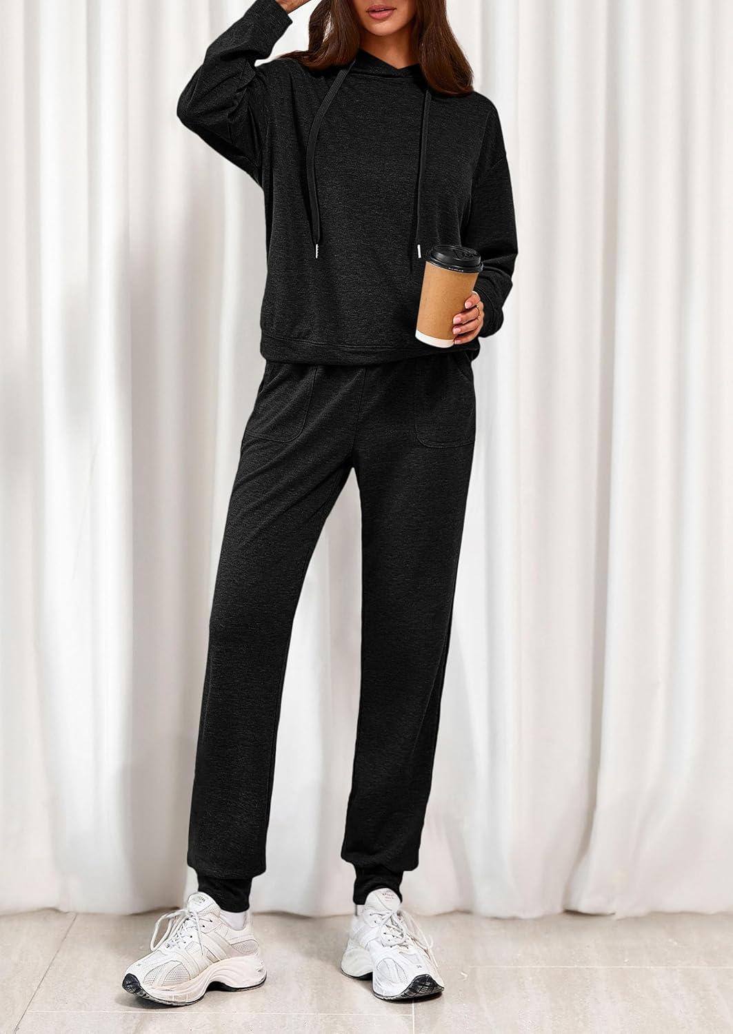imagePRETTYGARDEN Womens 2 Piece Lounge Sets Fall Clothes Hoodies Sweatshirt Joggers Sweatpants Sweatsuits 2026 Airport OutfitsBlack
