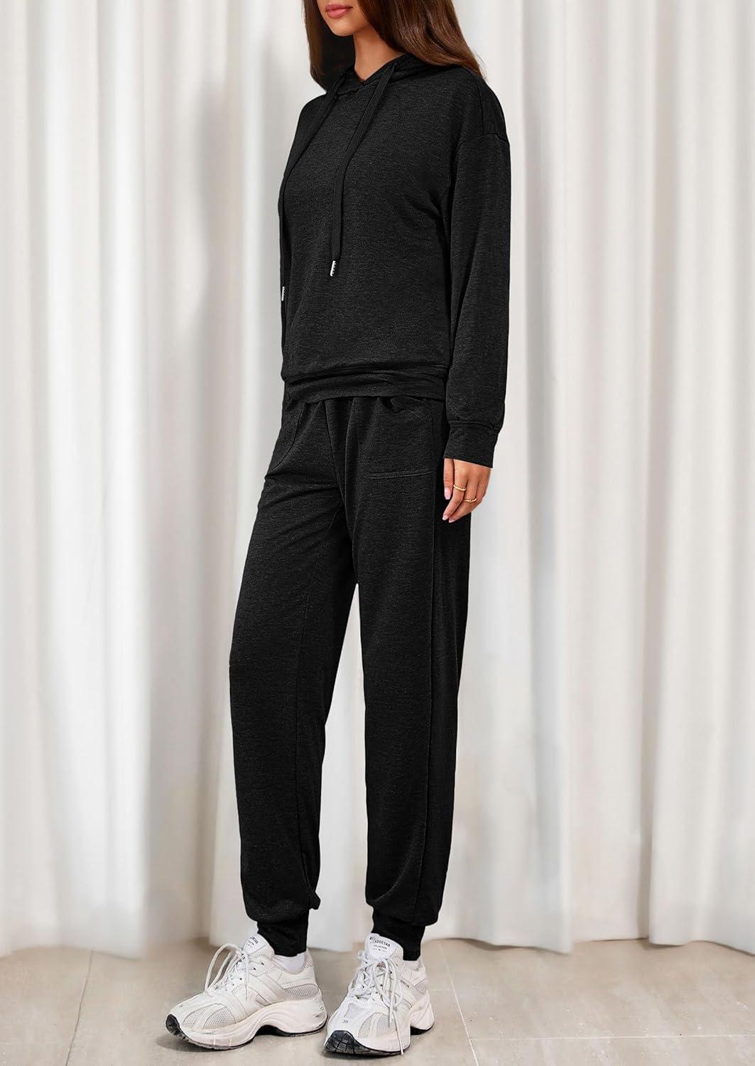 imagePRETTYGARDEN Womens 2 Piece Lounge Sets Fall Clothes Hoodies Sweatshirt Joggers Sweatpants Sweatsuits 2026 Airport OutfitsBlack