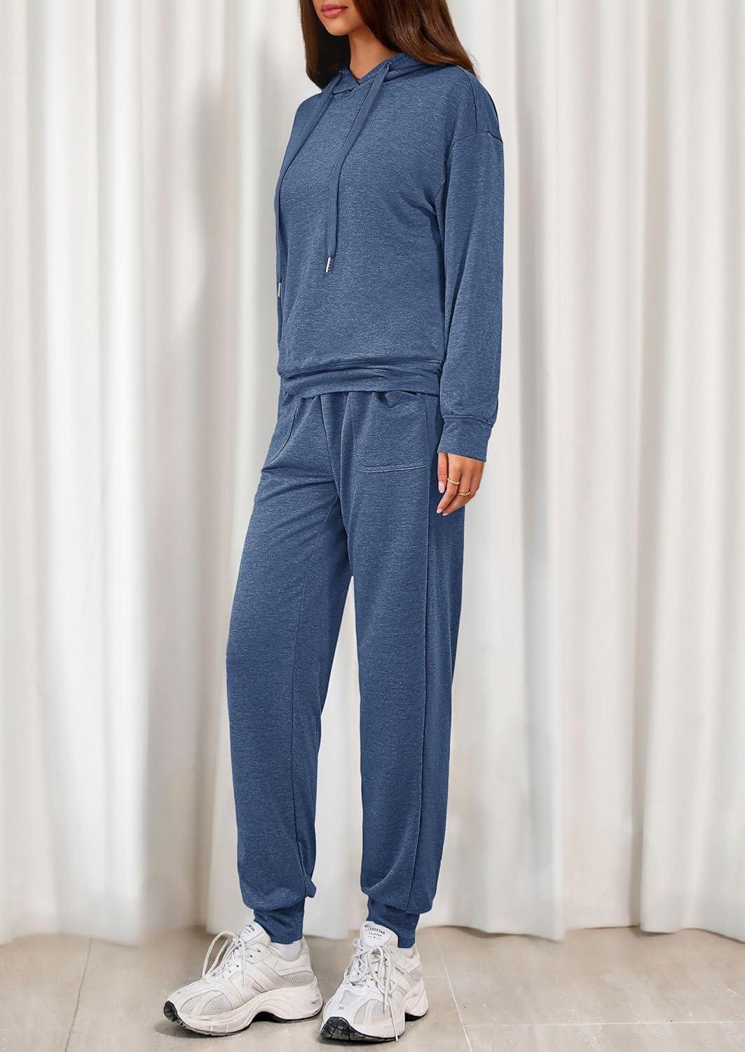 imagePRETTYGARDEN Womens 2 Piece Lounge Sets Fall Clothes Hoodies Sweatshirt Joggers Sweatpants Sweatsuits 2026 Airport OutfitsBlue