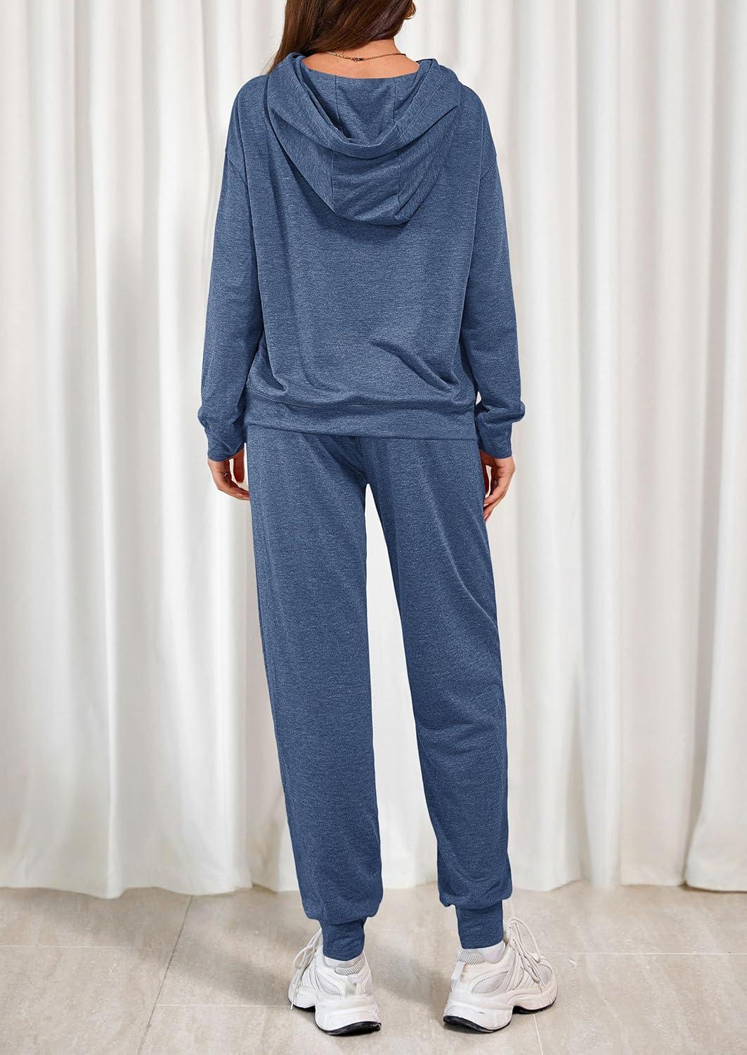 imagePRETTYGARDEN Womens 2 Piece Lounge Sets Fall Clothes Hoodies Sweatshirt Joggers Sweatpants Sweatsuits 2026 Airport OutfitsBlue