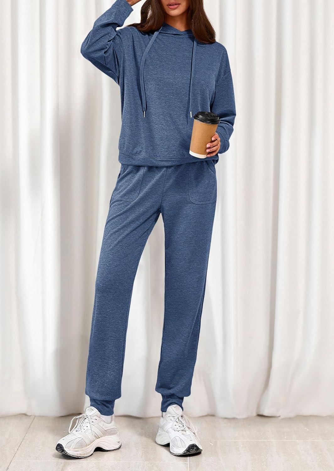 imagePRETTYGARDEN Womens 2 Piece Lounge Sets Fall Clothes Hoodies Sweatshirt Joggers Sweatpants Sweatsuits 2026 Airport OutfitsBlue