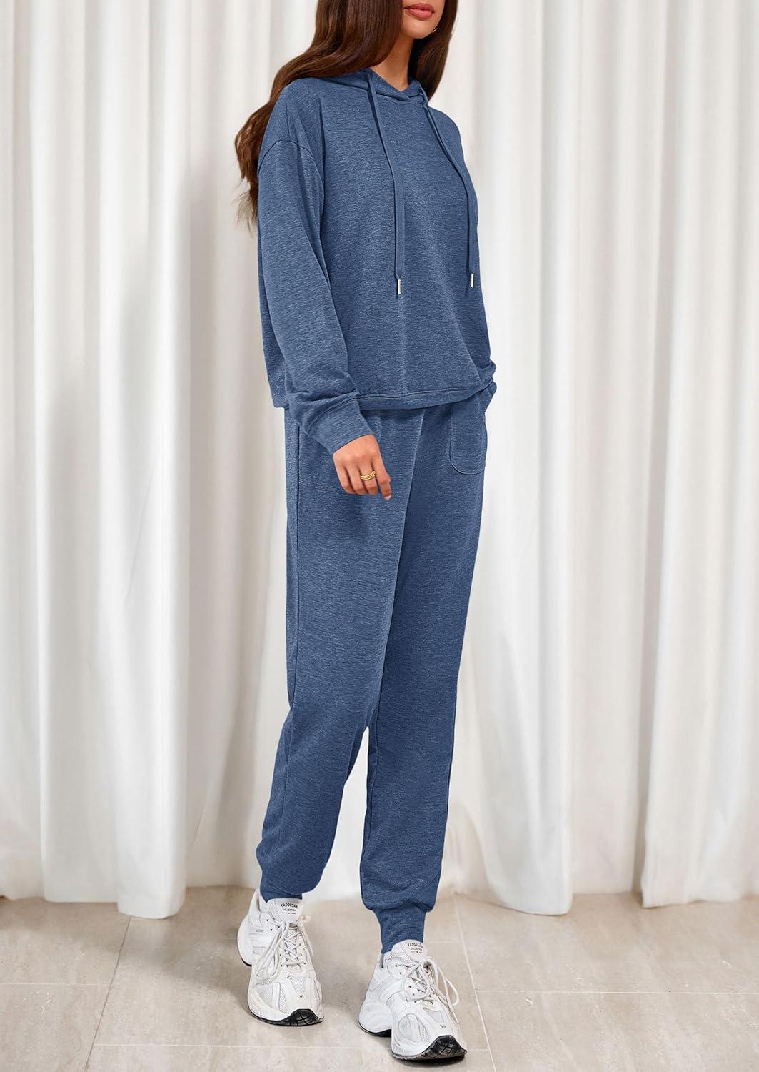 imagePRETTYGARDEN Womens 2 Piece Lounge Sets Fall Clothes Hoodies Sweatshirt Joggers Sweatpants Sweatsuits 2026 Airport OutfitsBlue