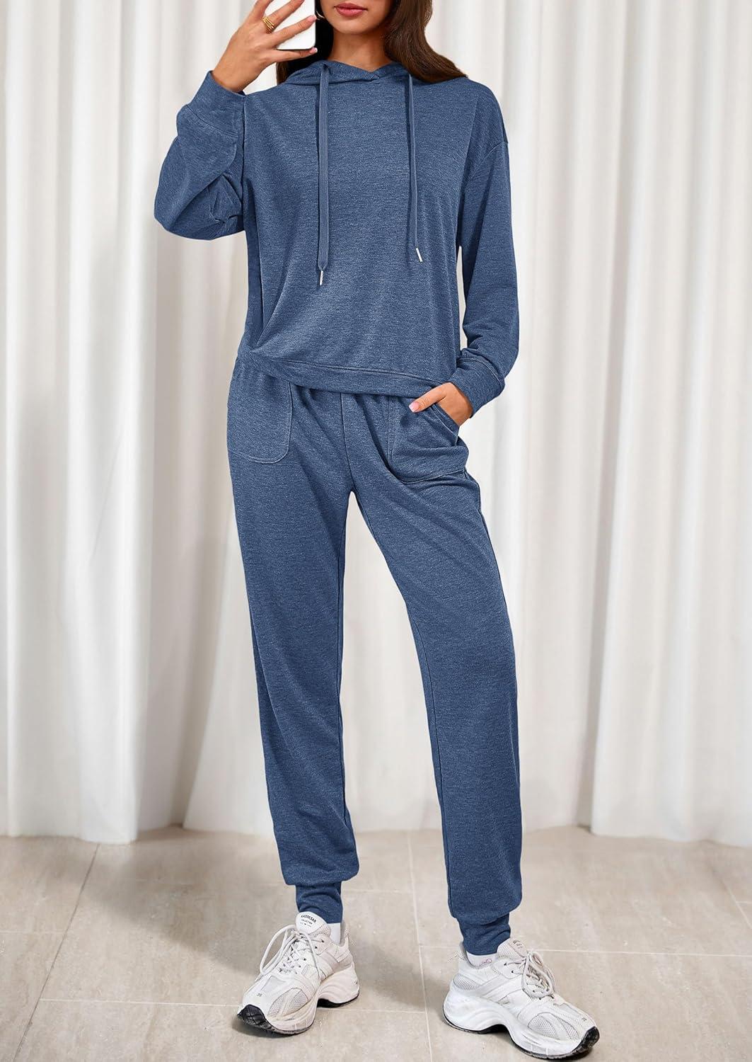 imagePRETTYGARDEN Womens 2 Piece Lounge Sets Fall Clothes Hoodies Sweatshirt Joggers Sweatpants Sweatsuits 2026 Airport OutfitsBlue
