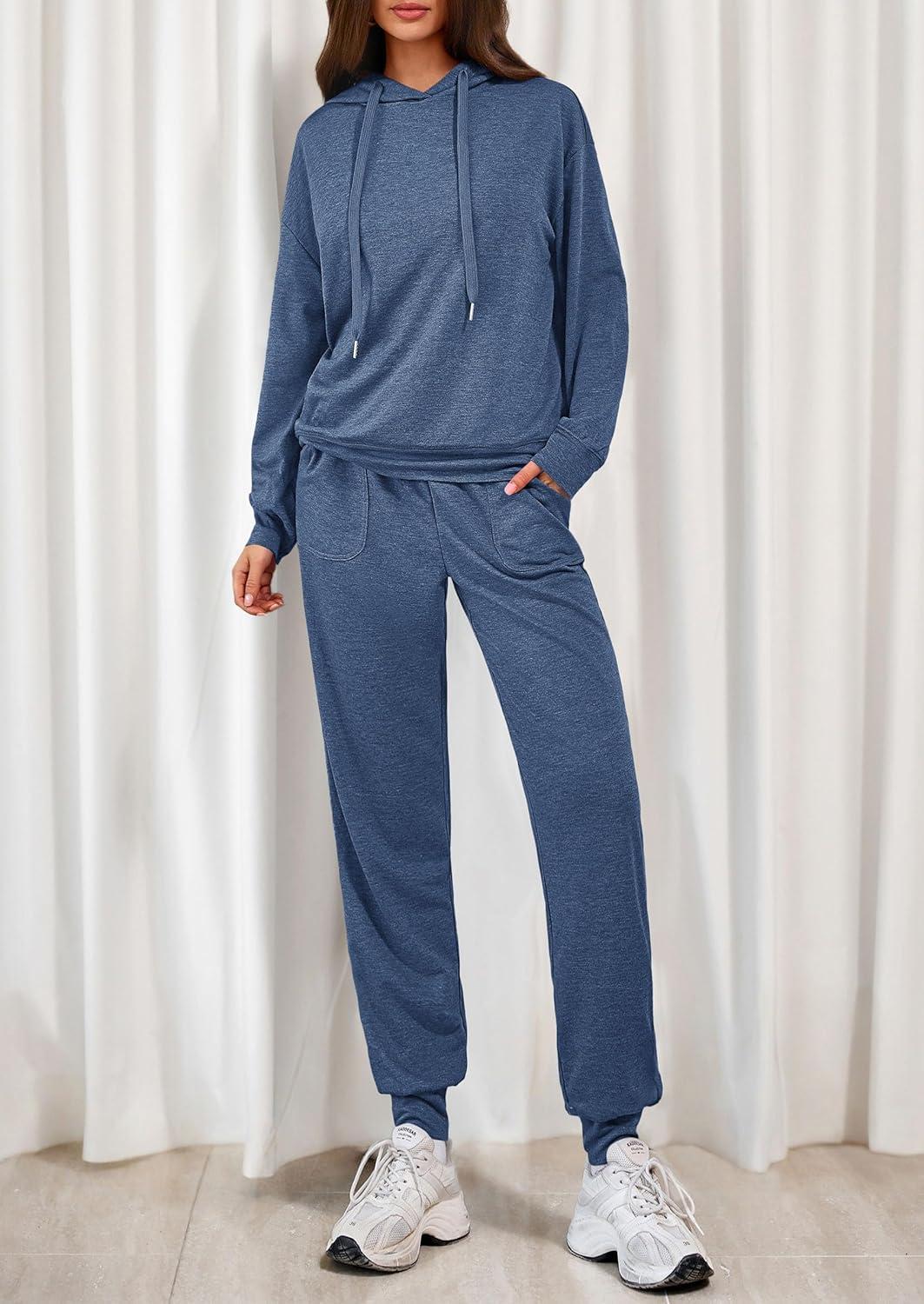 imagePRETTYGARDEN Womens 2 Piece Lounge Sets Fall Clothes Hoodies Sweatshirt Joggers Sweatpants Sweatsuits 2026 Airport OutfitsBlue