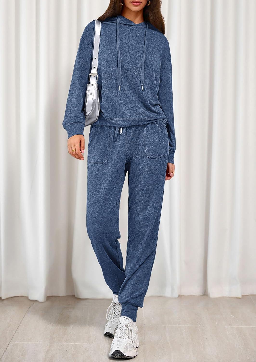 imagePRETTYGARDEN Womens 2 Piece Lounge Sets Fall Clothes Hoodies Sweatshirt Joggers Sweatpants Sweatsuits 2026 Airport OutfitsBlue