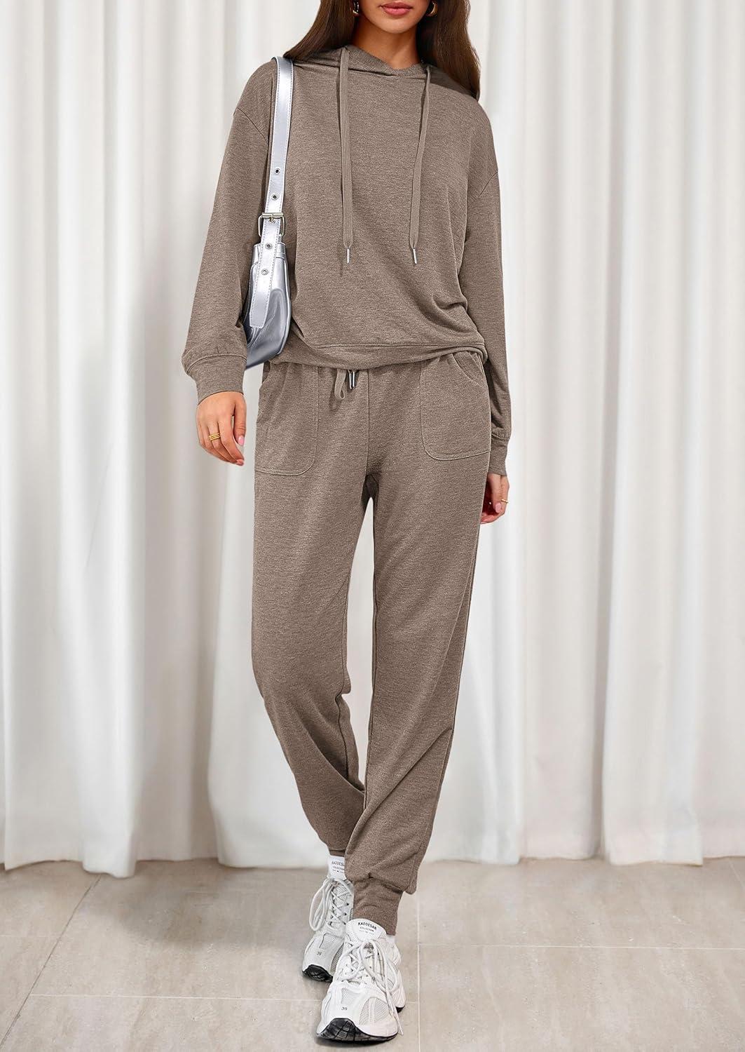 imagePRETTYGARDEN Womens 2 Piece Lounge Sets Fall Clothes Hoodies Sweatshirt Joggers Sweatpants Sweatsuits 2026 Airport OutfitsBrown