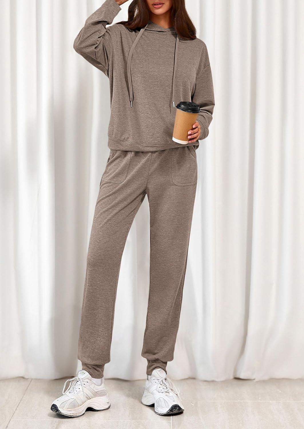 imagePRETTYGARDEN Womens 2 Piece Lounge Sets Fall Clothes Hoodies Sweatshirt Joggers Sweatpants Sweatsuits 2026 Airport OutfitsBrown