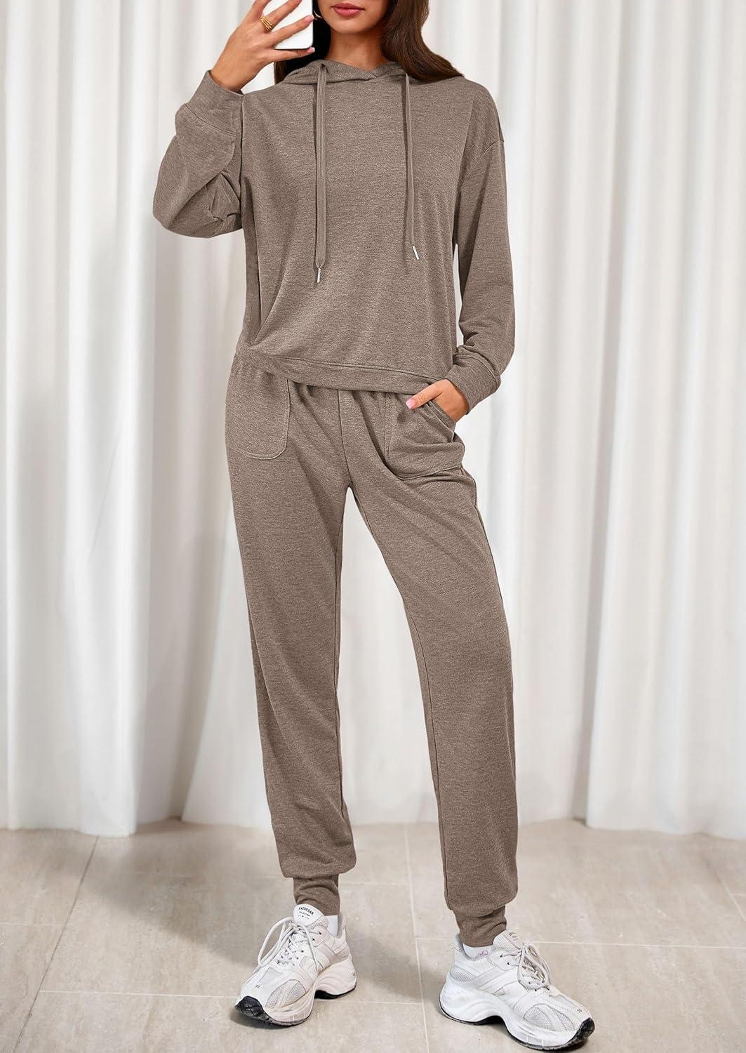 imagePRETTYGARDEN Womens 2 Piece Lounge Sets Fall Clothes Hoodies Sweatshirt Joggers Sweatpants Sweatsuits 2026 Airport OutfitsBrown