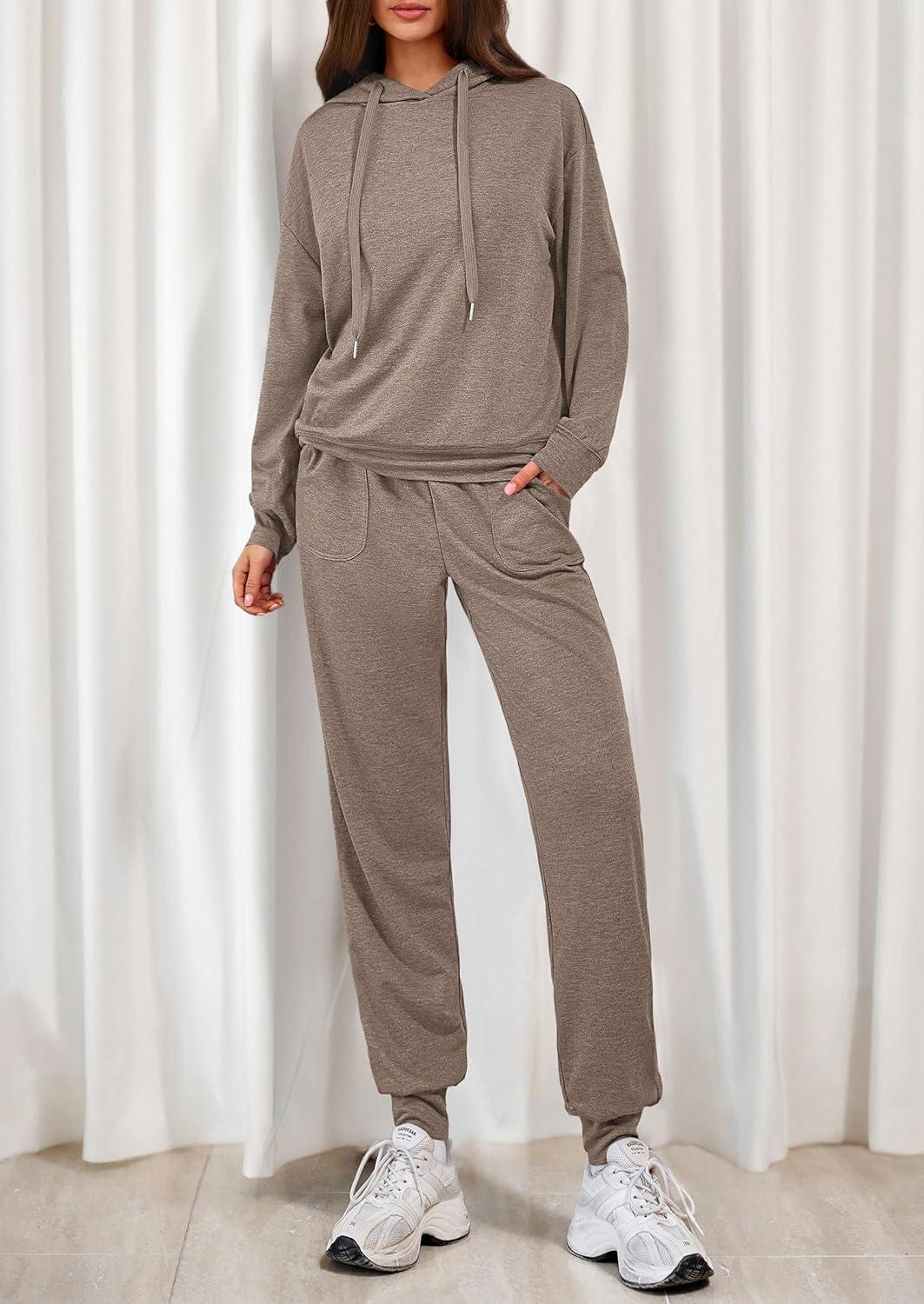 imagePRETTYGARDEN Womens 2 Piece Lounge Sets Fall Clothes Hoodies Sweatshirt Joggers Sweatpants Sweatsuits 2026 Airport OutfitsBrown