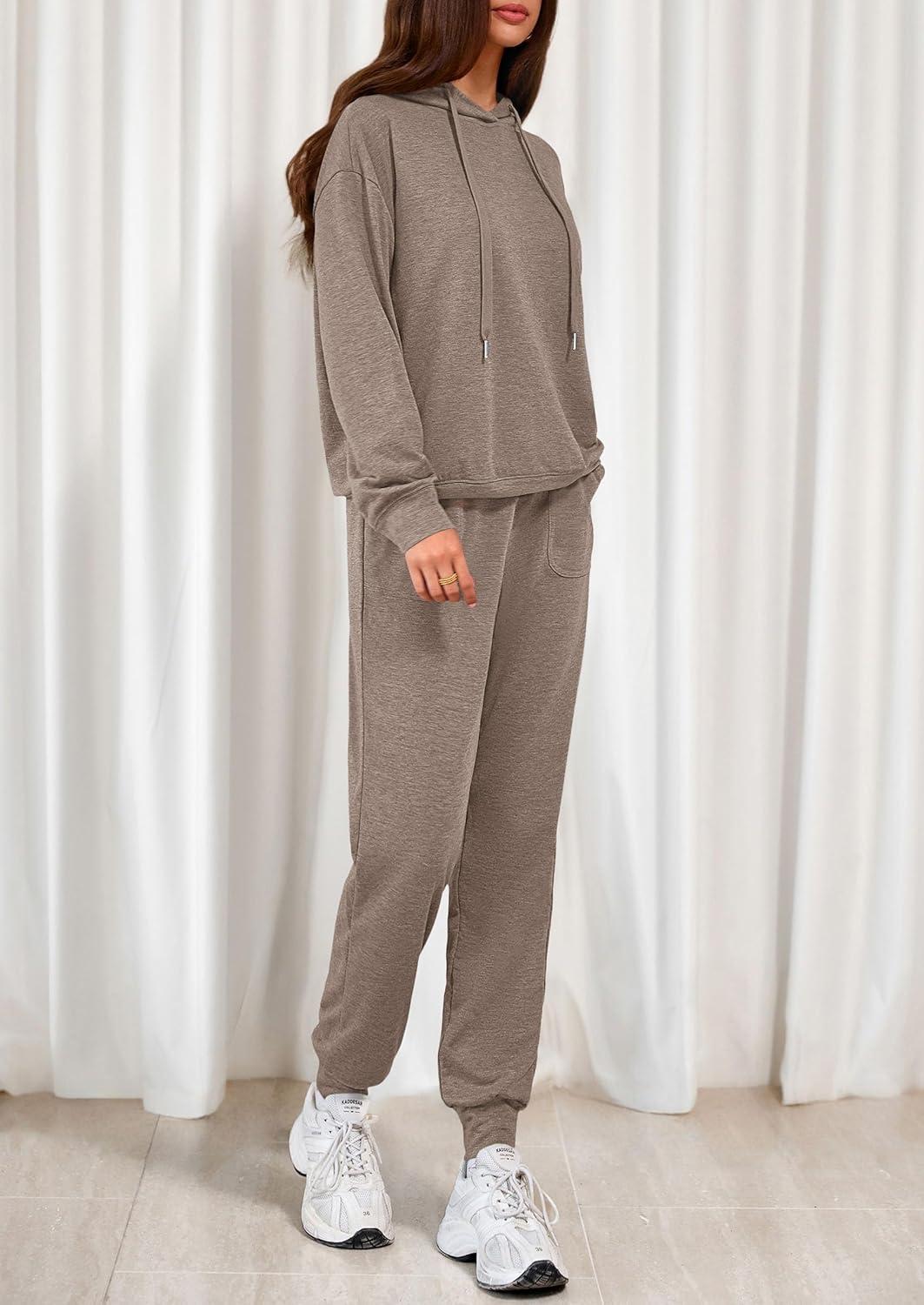 imagePRETTYGARDEN Womens 2 Piece Lounge Sets Fall Clothes Hoodies Sweatshirt Joggers Sweatpants Sweatsuits 2026 Airport OutfitsBrown