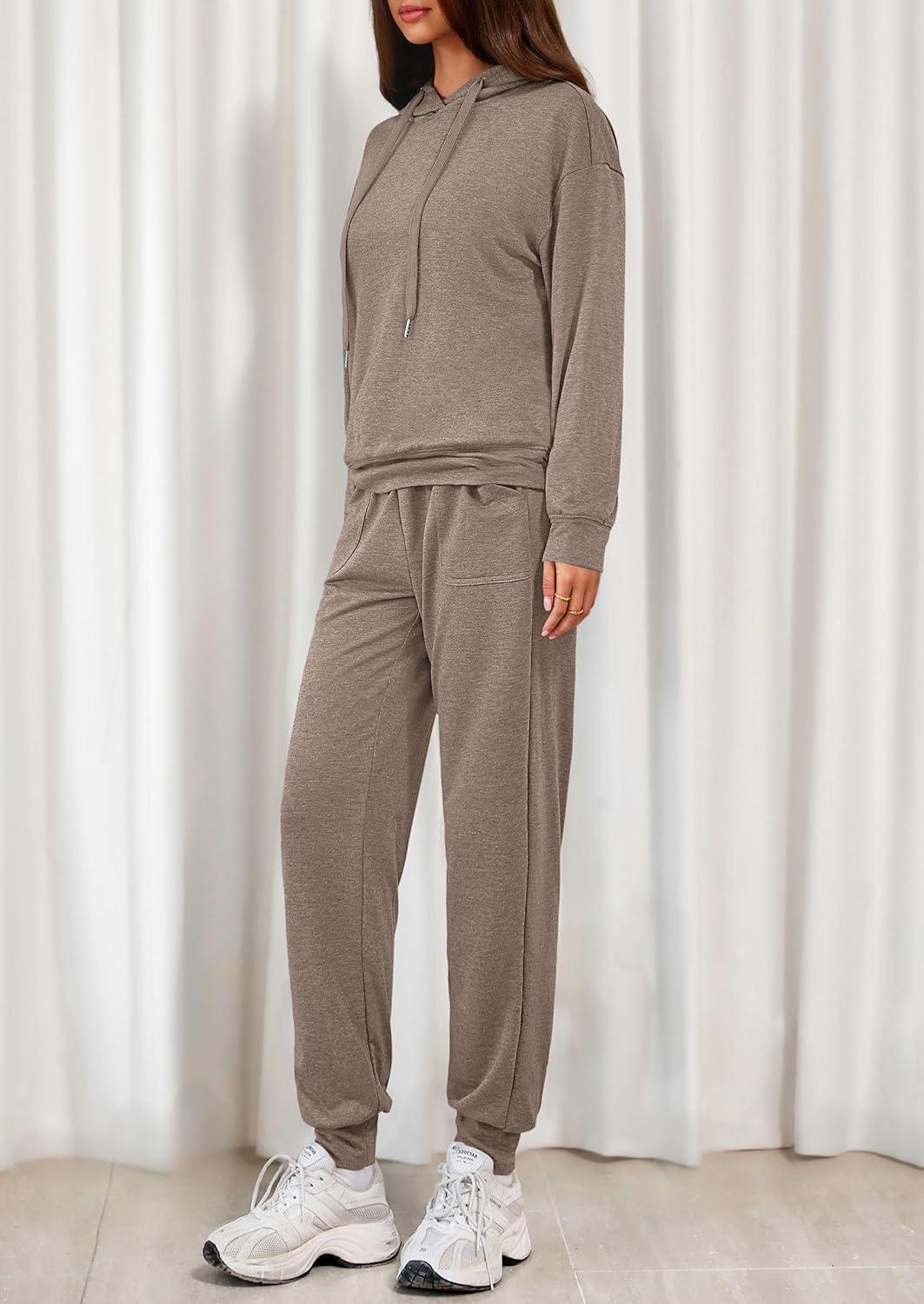imagePRETTYGARDEN Womens 2 Piece Lounge Sets Fall Clothes Hoodies Sweatshirt Joggers Sweatpants Sweatsuits 2026 Airport OutfitsBrown