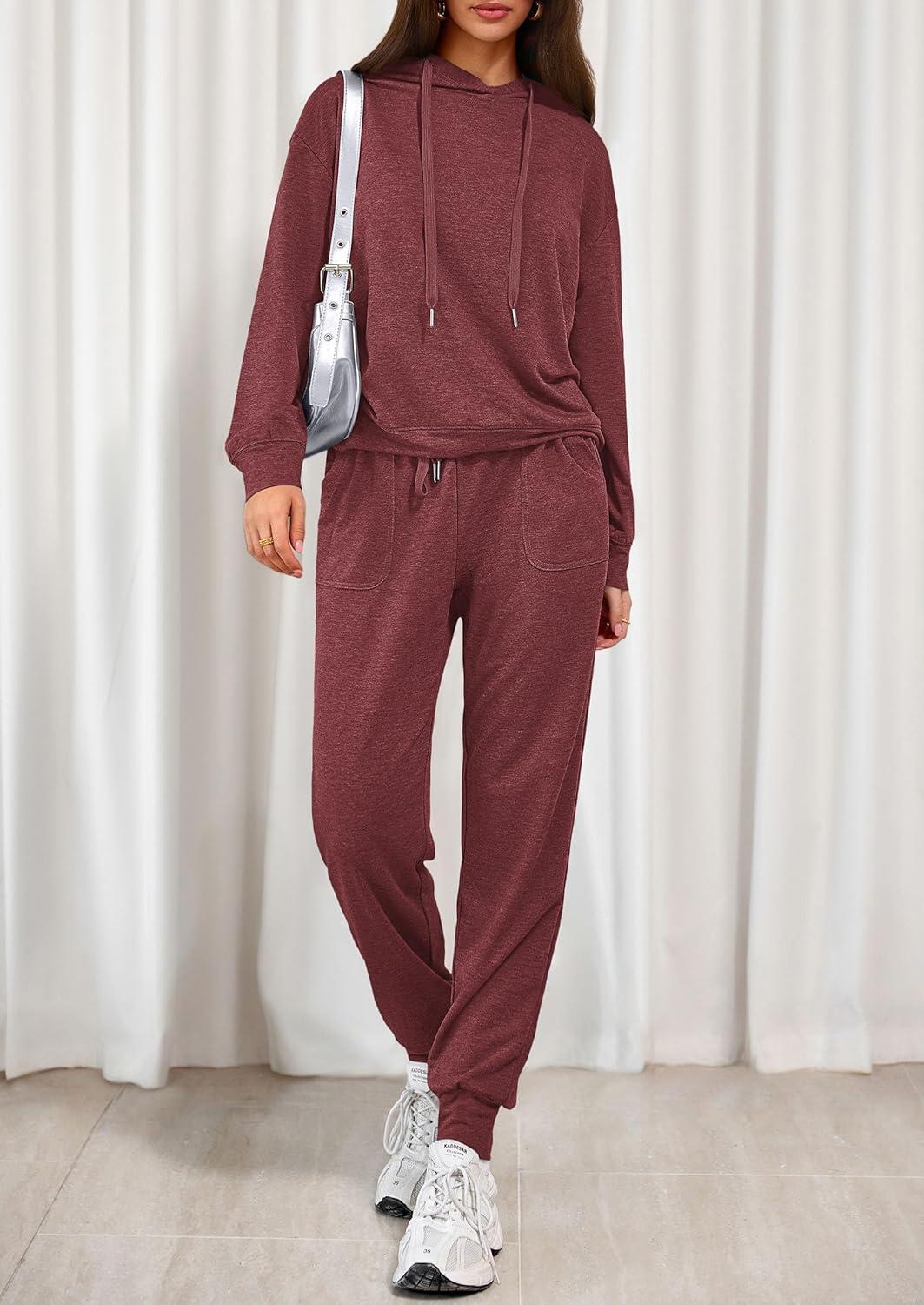 imagePRETTYGARDEN Womens 2 Piece Lounge Sets Fall Clothes Hoodies Sweatshirt Joggers Sweatpants Sweatsuits 2026 Airport OutfitsBurgundy