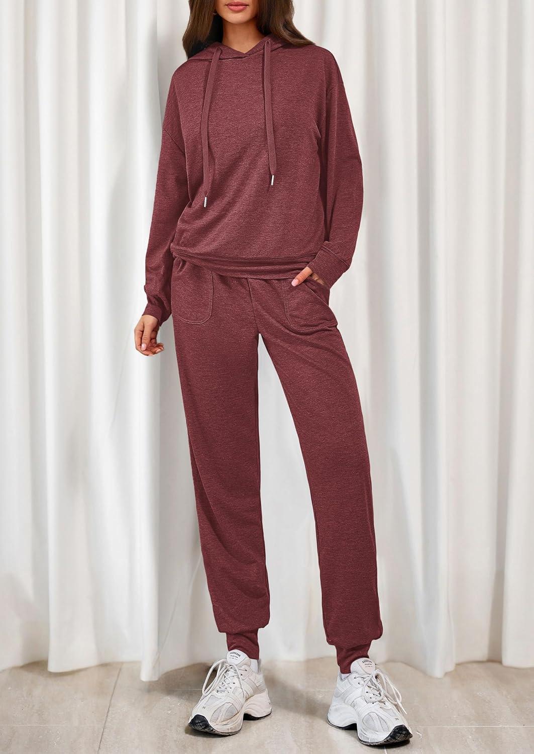 imagePRETTYGARDEN Womens 2 Piece Lounge Sets Fall Clothes Hoodies Sweatshirt Joggers Sweatpants Sweatsuits 2026 Airport OutfitsBurgundy