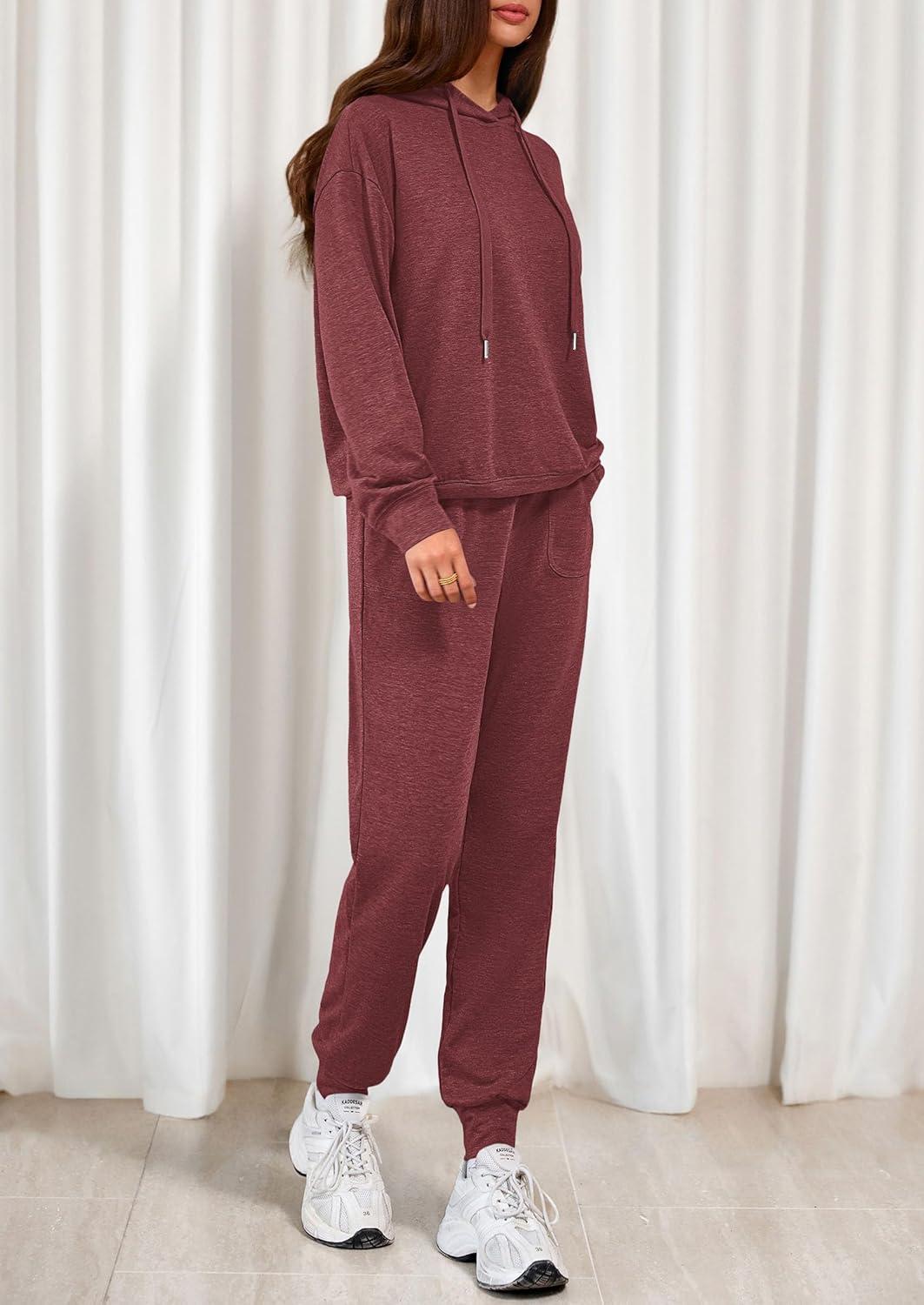 imagePRETTYGARDEN Womens 2 Piece Lounge Sets Fall Clothes Hoodies Sweatshirt Joggers Sweatpants Sweatsuits 2026 Airport OutfitsBurgundy
