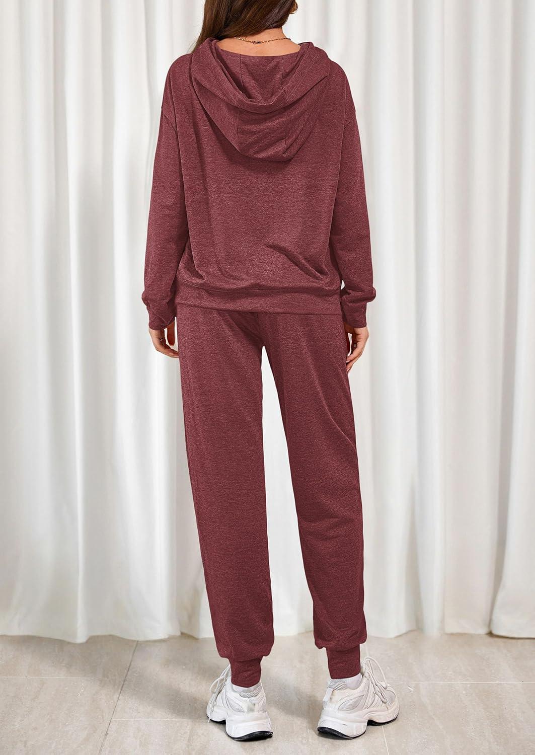 imagePRETTYGARDEN Womens 2 Piece Lounge Sets Fall Clothes Hoodies Sweatshirt Joggers Sweatpants Sweatsuits 2026 Airport OutfitsBurgundy