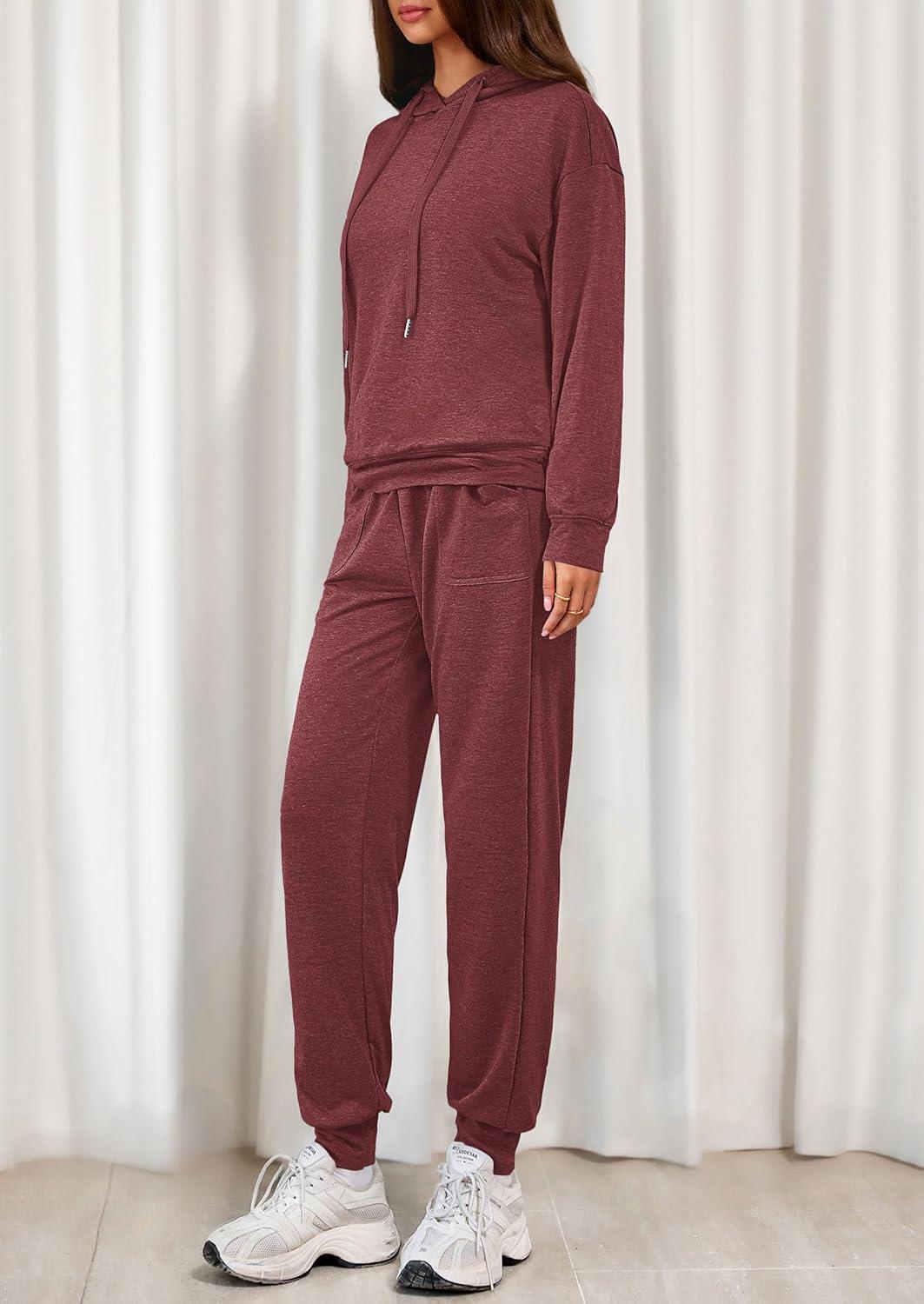 imagePRETTYGARDEN Womens 2 Piece Lounge Sets Fall Clothes Hoodies Sweatshirt Joggers Sweatpants Sweatsuits 2026 Airport OutfitsBurgundy