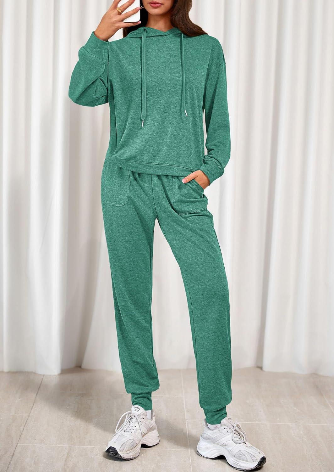 imagePRETTYGARDEN Womens 2 Piece Lounge Sets Fall Clothes Hoodies Sweatshirt Joggers Sweatpants Sweatsuits 2026 Airport OutfitsGreen
