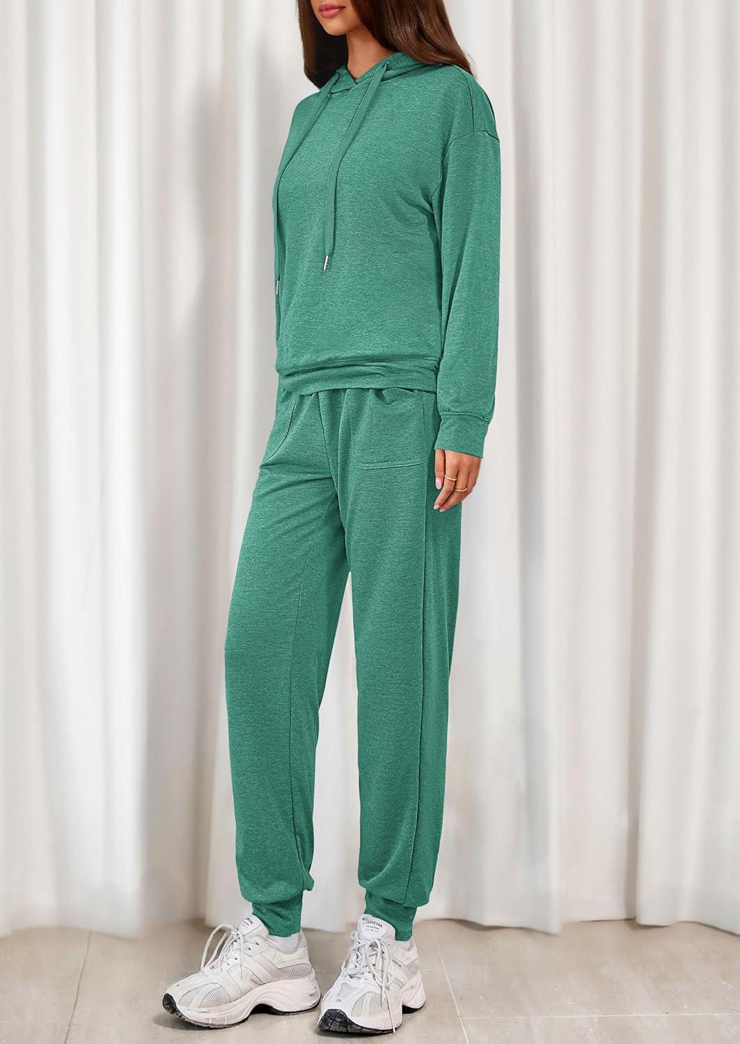 imagePRETTYGARDEN Womens 2 Piece Lounge Sets Fall Clothes Hoodies Sweatshirt Joggers Sweatpants Sweatsuits 2026 Airport OutfitsGreen
