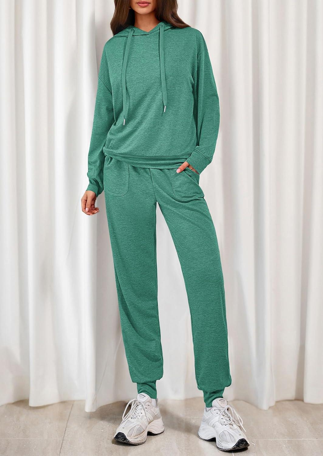 imagePRETTYGARDEN Womens 2 Piece Lounge Sets Fall Clothes Hoodies Sweatshirt Joggers Sweatpants Sweatsuits 2026 Airport OutfitsGreen