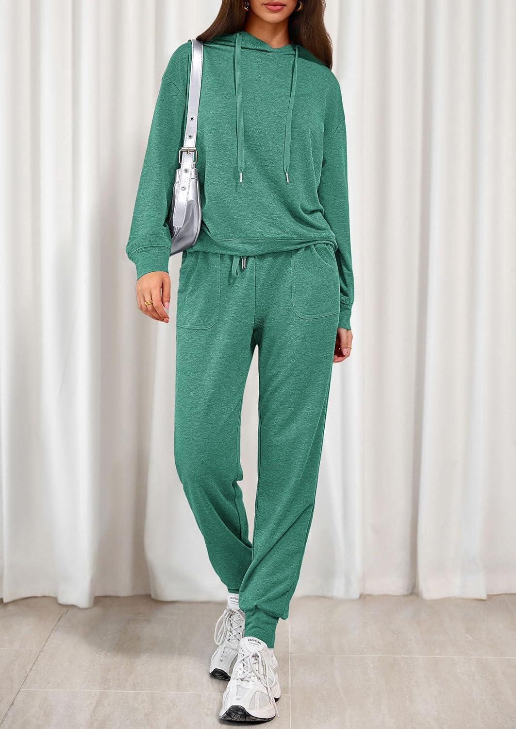imagePRETTYGARDEN Womens 2 Piece Lounge Sets Fall Clothes Hoodies Sweatshirt Joggers Sweatpants Sweatsuits 2026 Airport OutfitsGreen