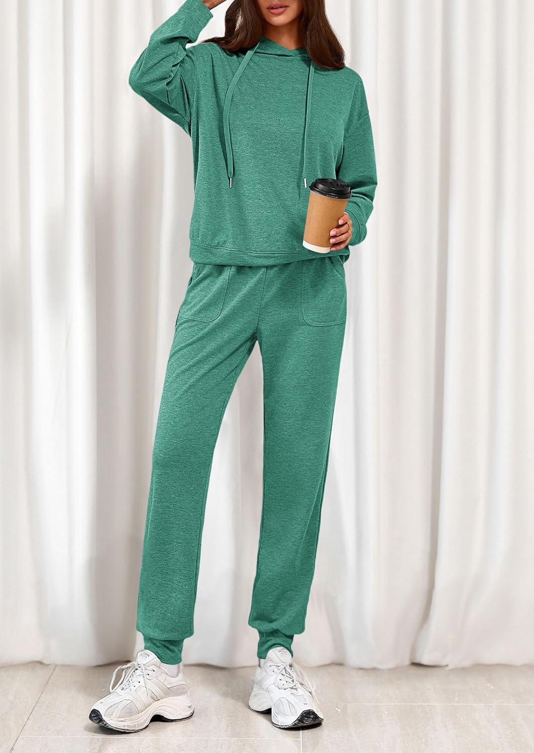 imagePRETTYGARDEN Womens 2 Piece Lounge Sets Fall Clothes Hoodies Sweatshirt Joggers Sweatpants Sweatsuits 2026 Airport OutfitsGreen