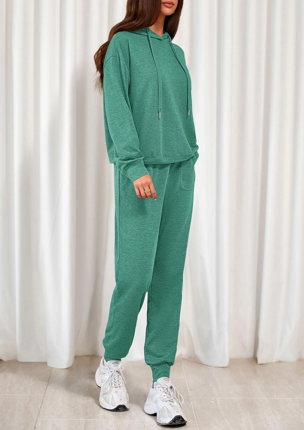 imagePRETTYGARDEN Womens 2 Piece Lounge Sets Fall Clothes Hoodies Sweatshirt Joggers Sweatpants Sweatsuits 2026 Airport OutfitsGreen