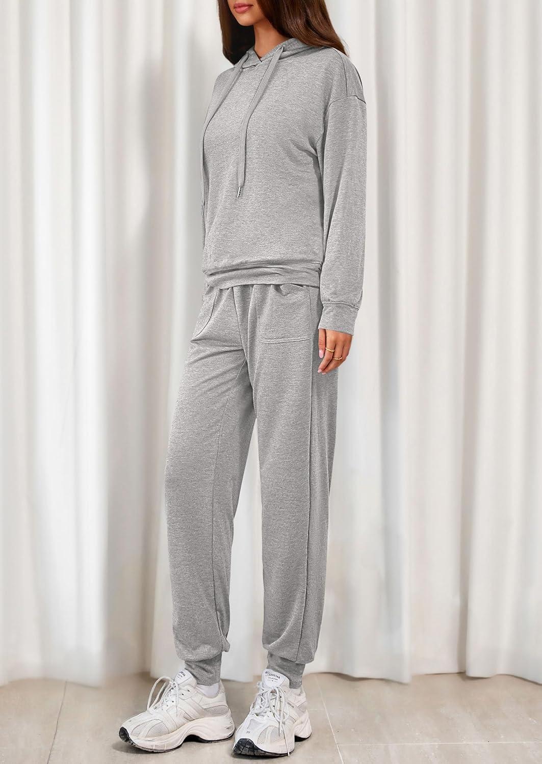 imagePRETTYGARDEN Womens 2 Piece Lounge Sets Fall Clothes Hoodies Sweatshirt Joggers Sweatpants Sweatsuits 2026 Airport OutfitsGrey