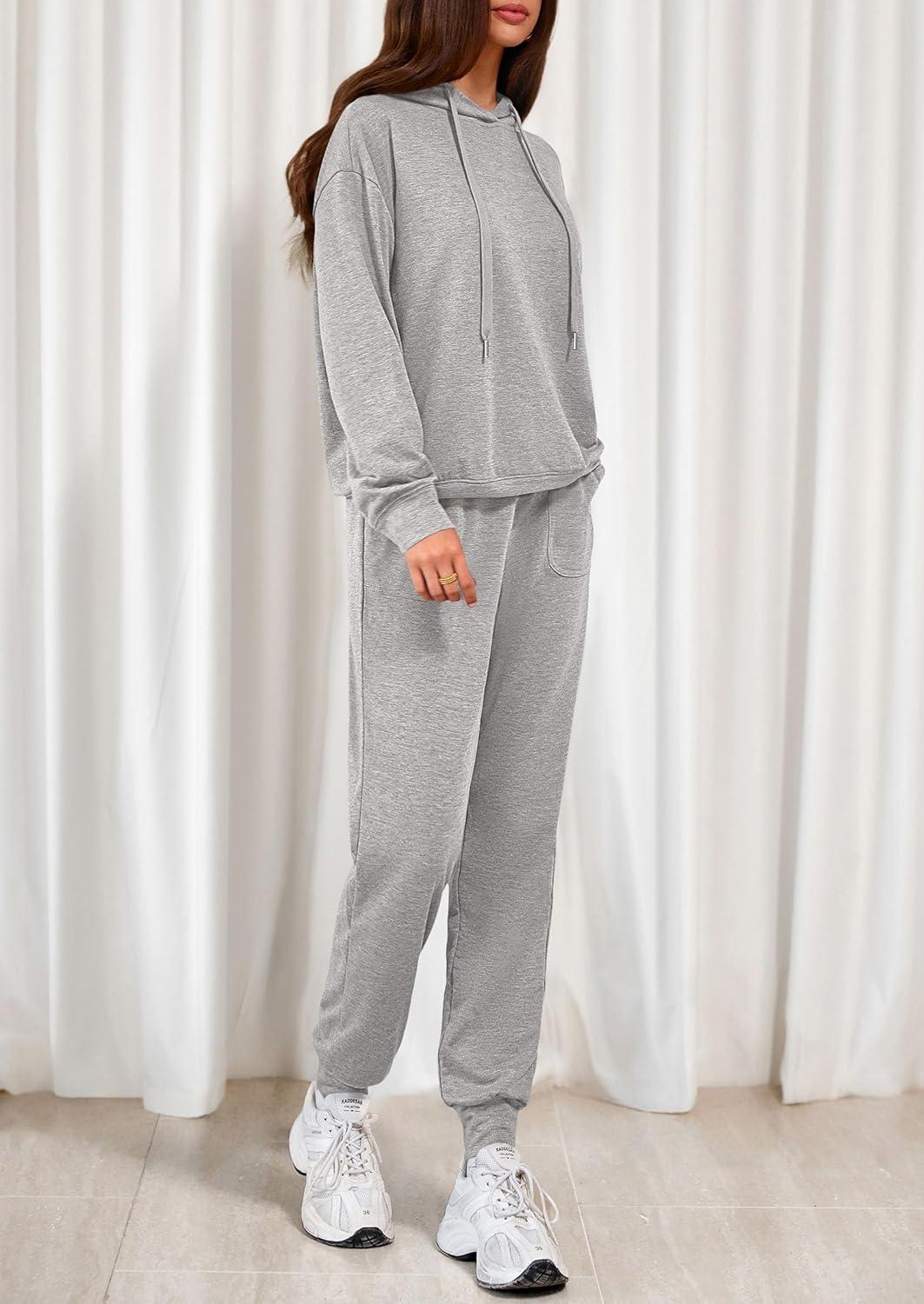 imagePRETTYGARDEN Womens 2 Piece Lounge Sets Fall Clothes Hoodies Sweatshirt Joggers Sweatpants Sweatsuits 2026 Airport OutfitsGrey