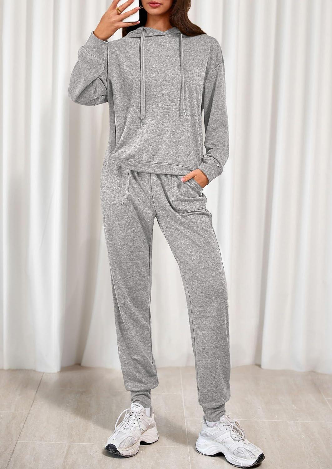 imagePRETTYGARDEN Womens 2 Piece Lounge Sets Fall Clothes Hoodies Sweatshirt Joggers Sweatpants Sweatsuits 2026 Airport OutfitsGrey