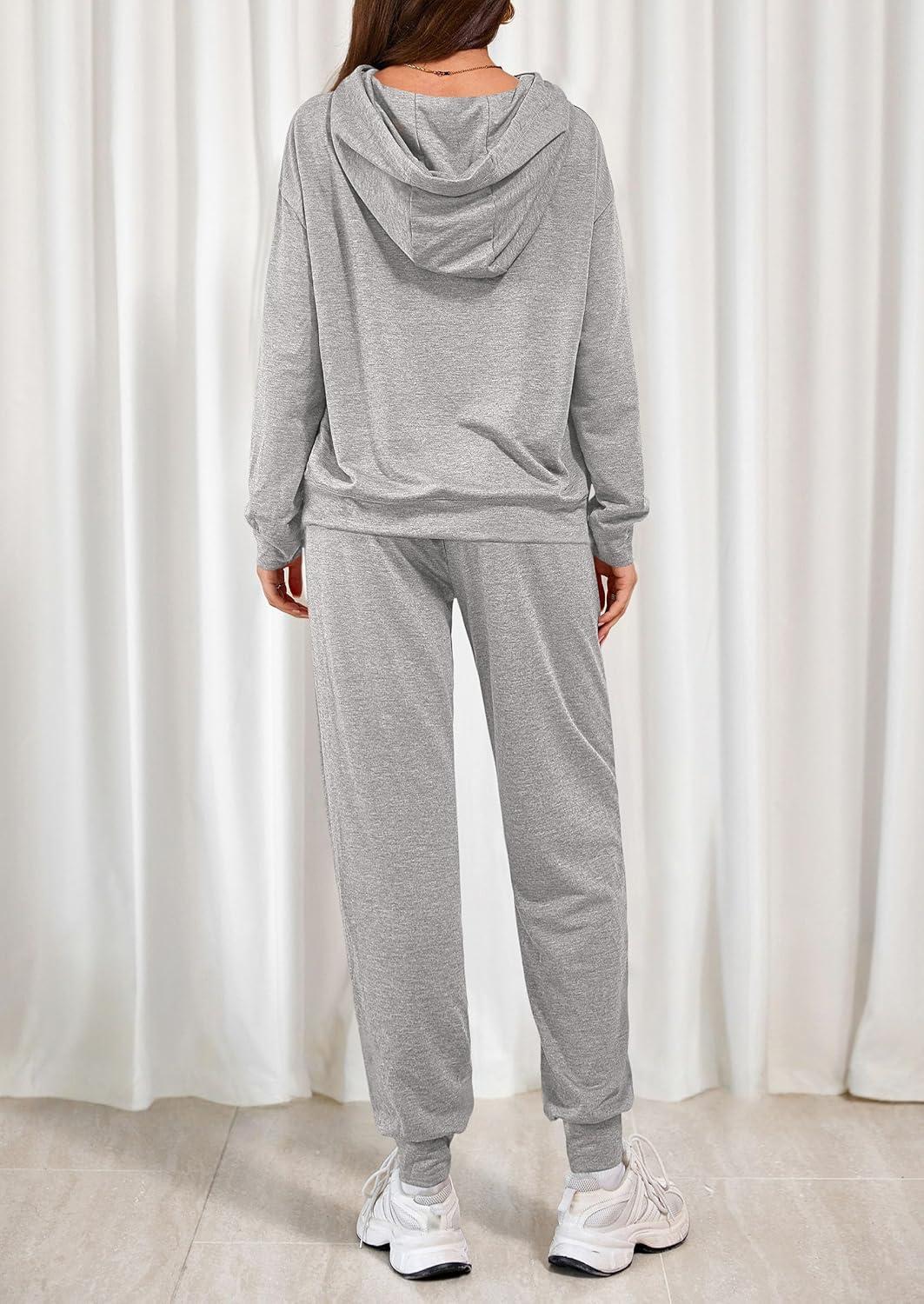 imagePRETTYGARDEN Womens 2 Piece Lounge Sets Fall Clothes Hoodies Sweatshirt Joggers Sweatpants Sweatsuits 2026 Airport OutfitsGrey