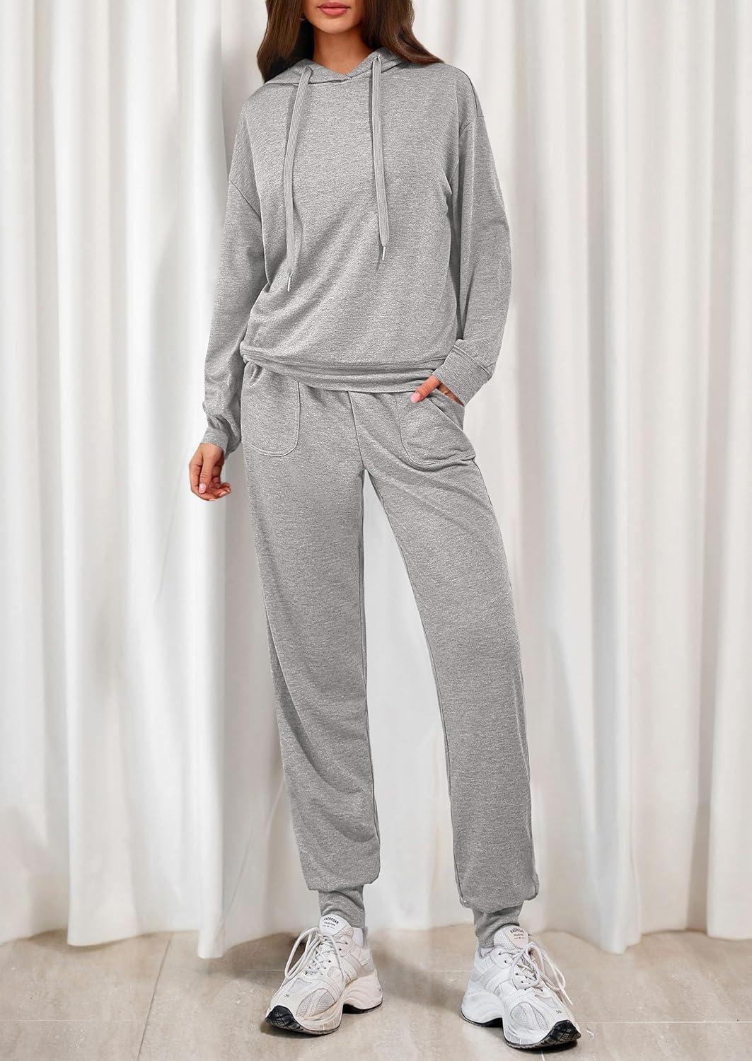 imagePRETTYGARDEN Womens 2 Piece Lounge Sets Fall Clothes Hoodies Sweatshirt Joggers Sweatpants Sweatsuits 2026 Airport OutfitsGrey