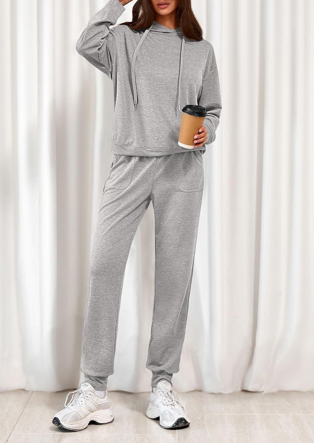 imagePRETTYGARDEN Womens 2 Piece Lounge Sets Fall Clothes Hoodies Sweatshirt Joggers Sweatpants Sweatsuits 2026 Airport OutfitsGrey
