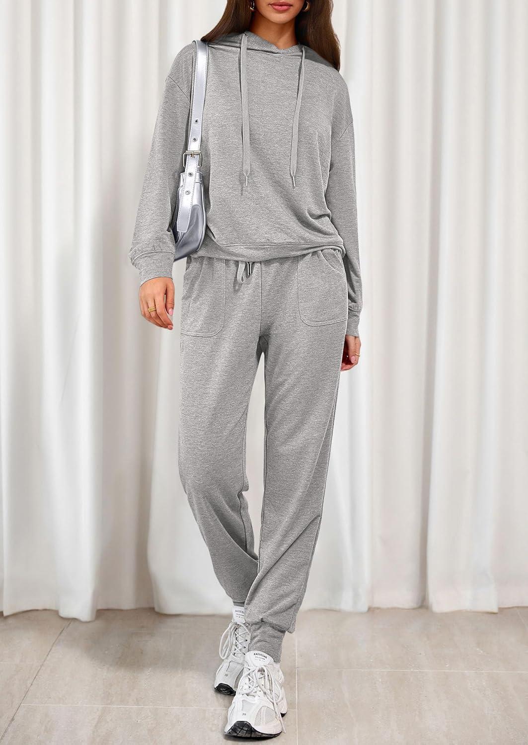 imagePRETTYGARDEN Womens 2 Piece Lounge Sets Fall Clothes Hoodies Sweatshirt Joggers Sweatpants Sweatsuits 2026 Airport OutfitsGrey
