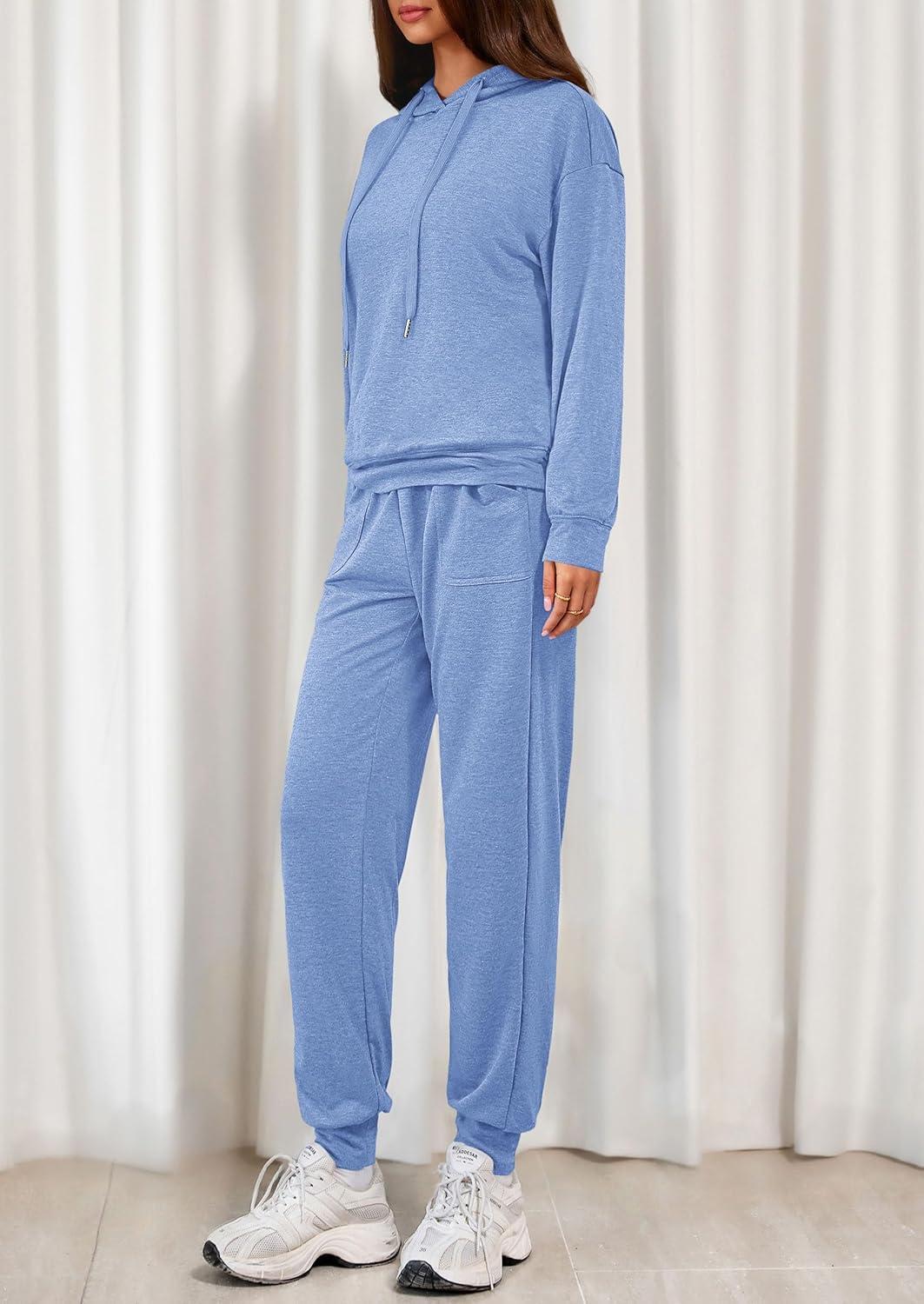 imagePRETTYGARDEN Womens 2 Piece Lounge Sets Fall Clothes Hoodies Sweatshirt Joggers Sweatpants Sweatsuits 2026 Airport OutfitsLight Blue