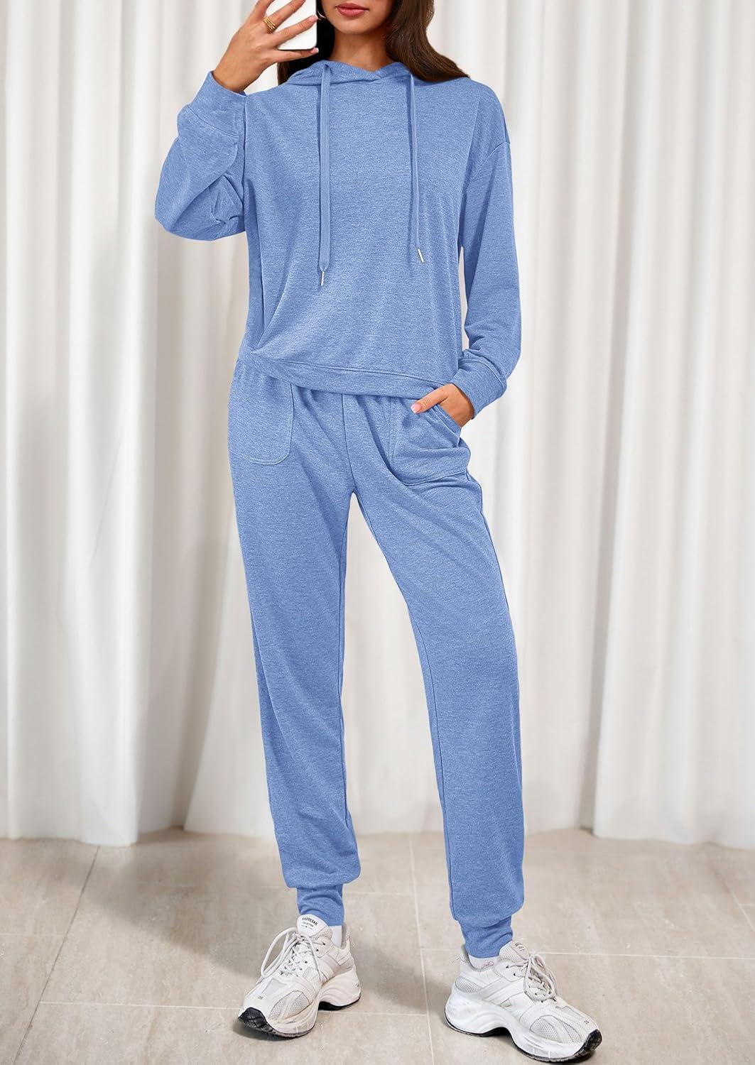 imagePRETTYGARDEN Womens 2 Piece Lounge Sets Fall Clothes Hoodies Sweatshirt Joggers Sweatpants Sweatsuits 2026 Airport OutfitsLight Blue