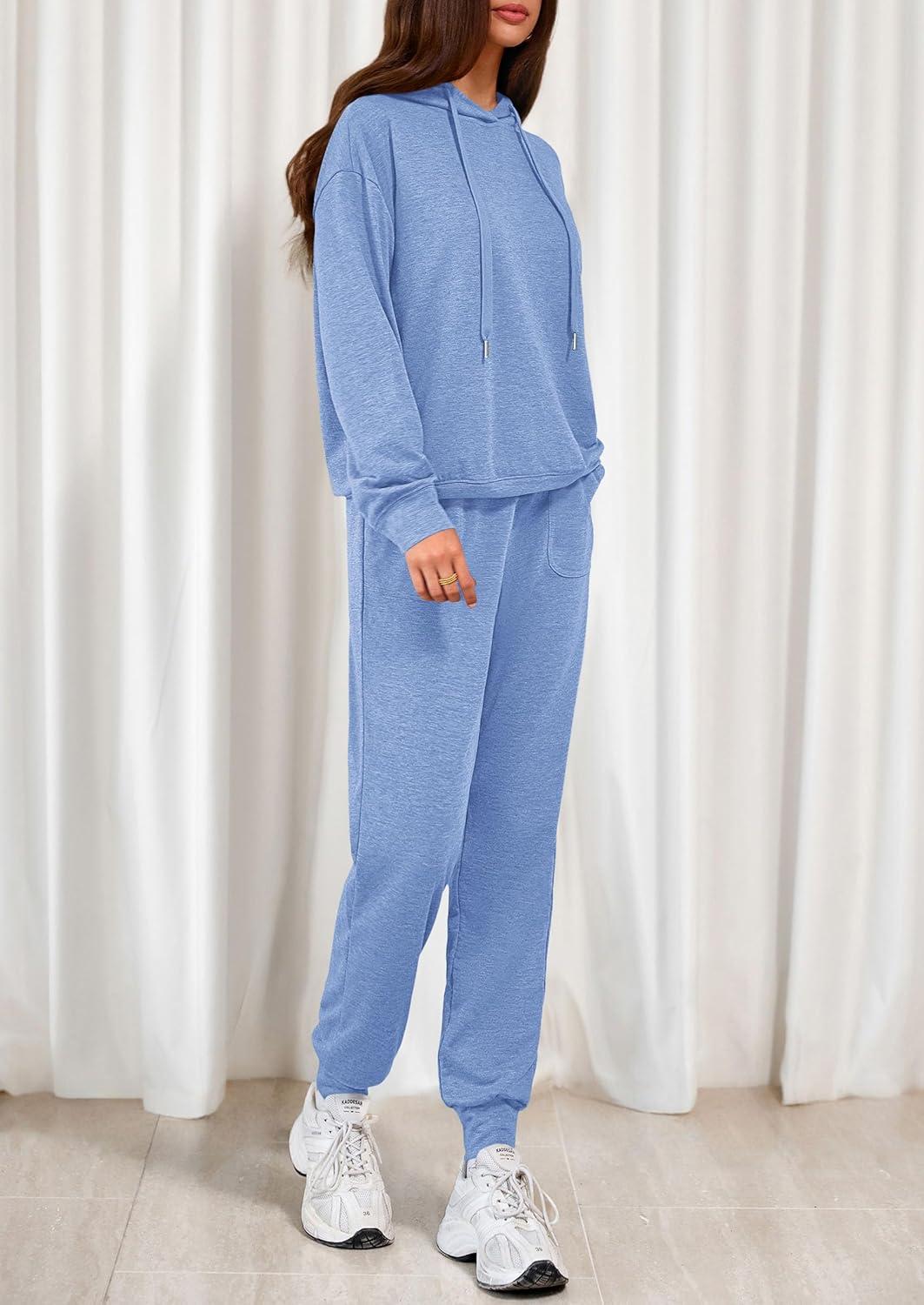 imagePRETTYGARDEN Womens 2 Piece Lounge Sets Fall Clothes Hoodies Sweatshirt Joggers Sweatpants Sweatsuits 2026 Airport OutfitsLight Blue