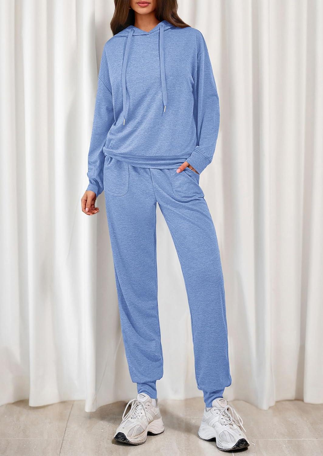 imagePRETTYGARDEN Womens 2 Piece Lounge Sets Fall Clothes Hoodies Sweatshirt Joggers Sweatpants Sweatsuits 2026 Airport OutfitsLight Blue