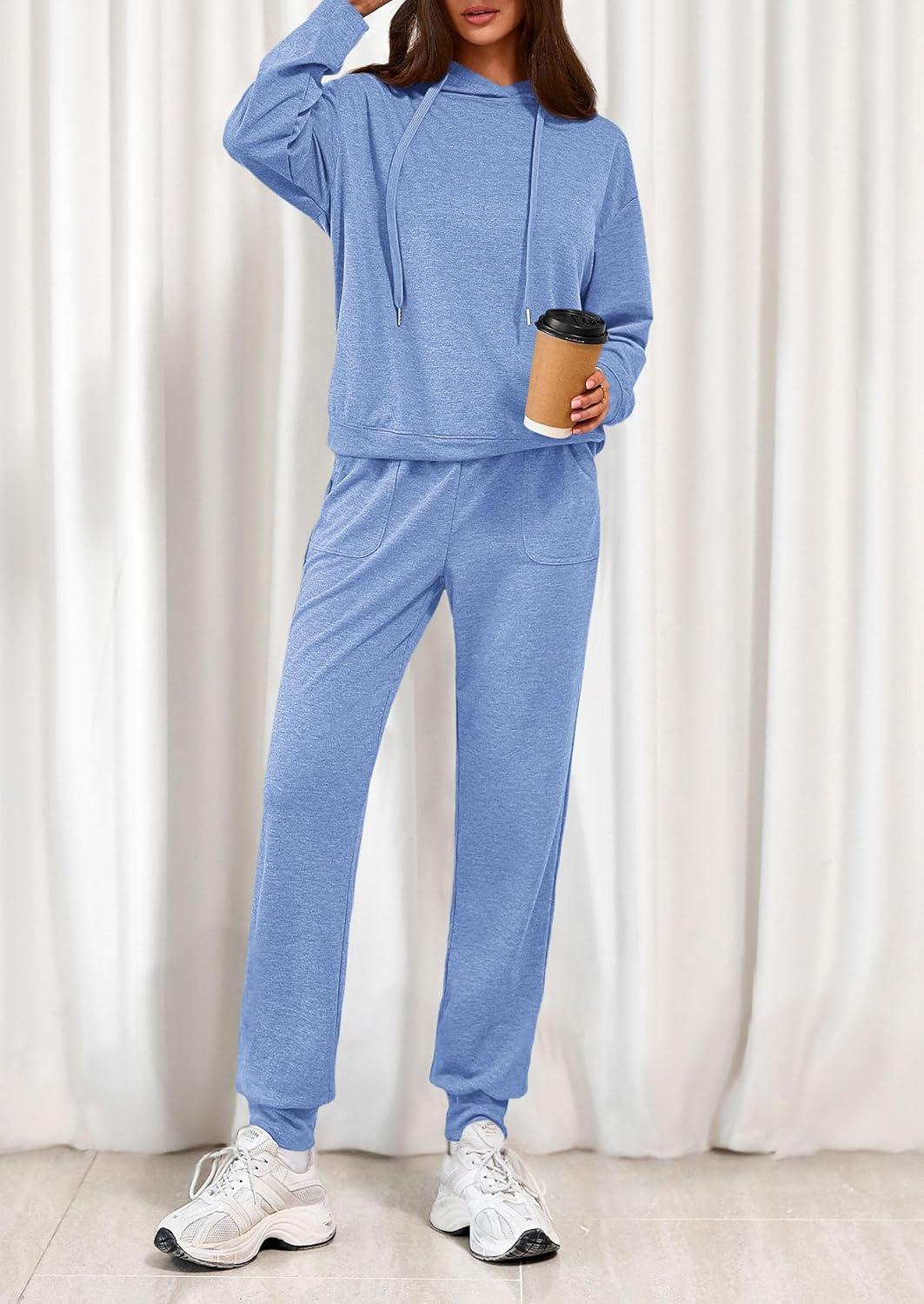 imagePRETTYGARDEN Womens 2 Piece Lounge Sets Fall Clothes Hoodies Sweatshirt Joggers Sweatpants Sweatsuits 2026 Airport OutfitsLight Blue