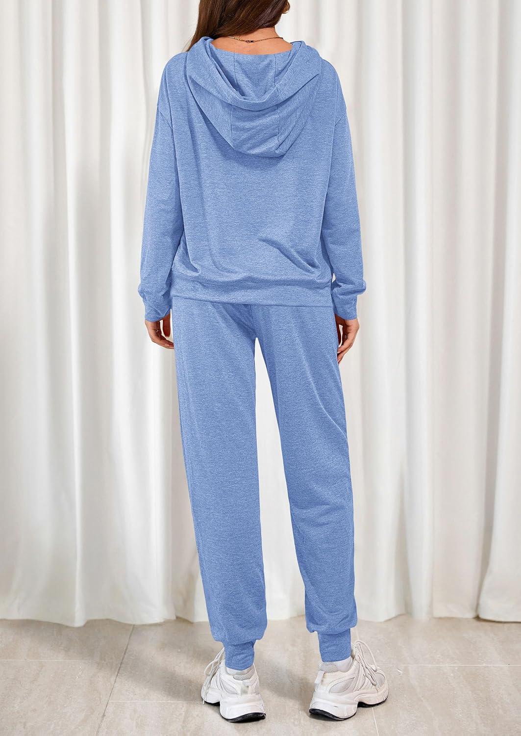 imagePRETTYGARDEN Womens 2 Piece Lounge Sets Fall Clothes Hoodies Sweatshirt Joggers Sweatpants Sweatsuits 2026 Airport OutfitsLight Blue