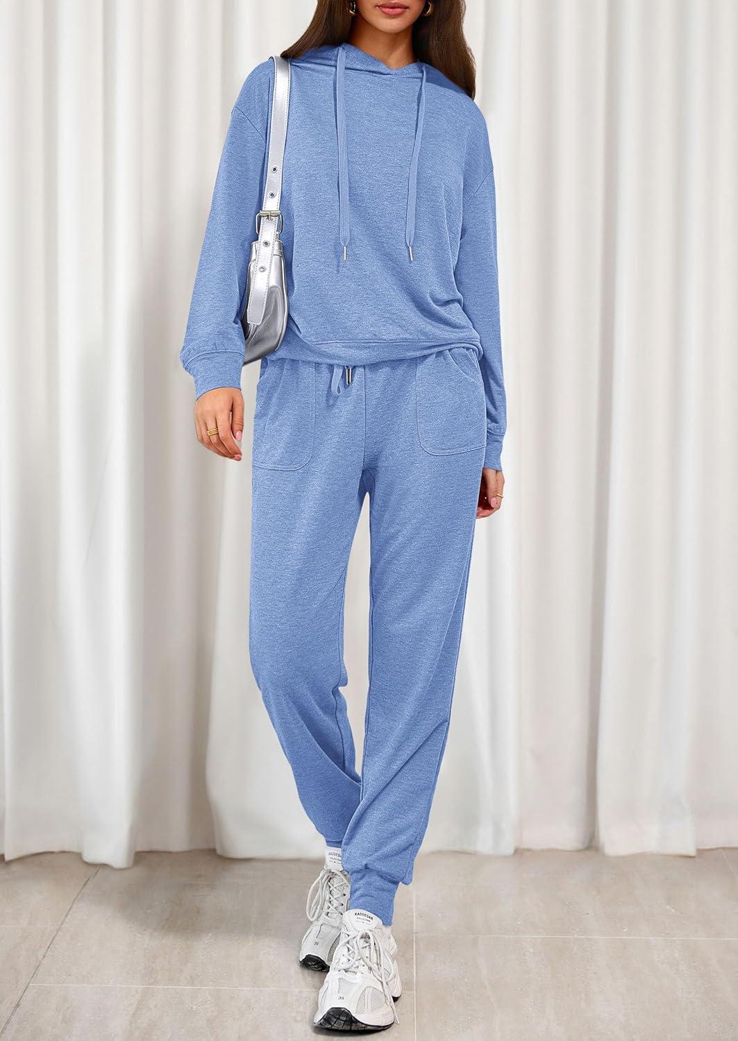 imagePRETTYGARDEN Womens 2 Piece Lounge Sets Fall Clothes Hoodies Sweatshirt Joggers Sweatpants Sweatsuits 2026 Airport OutfitsLight Blue