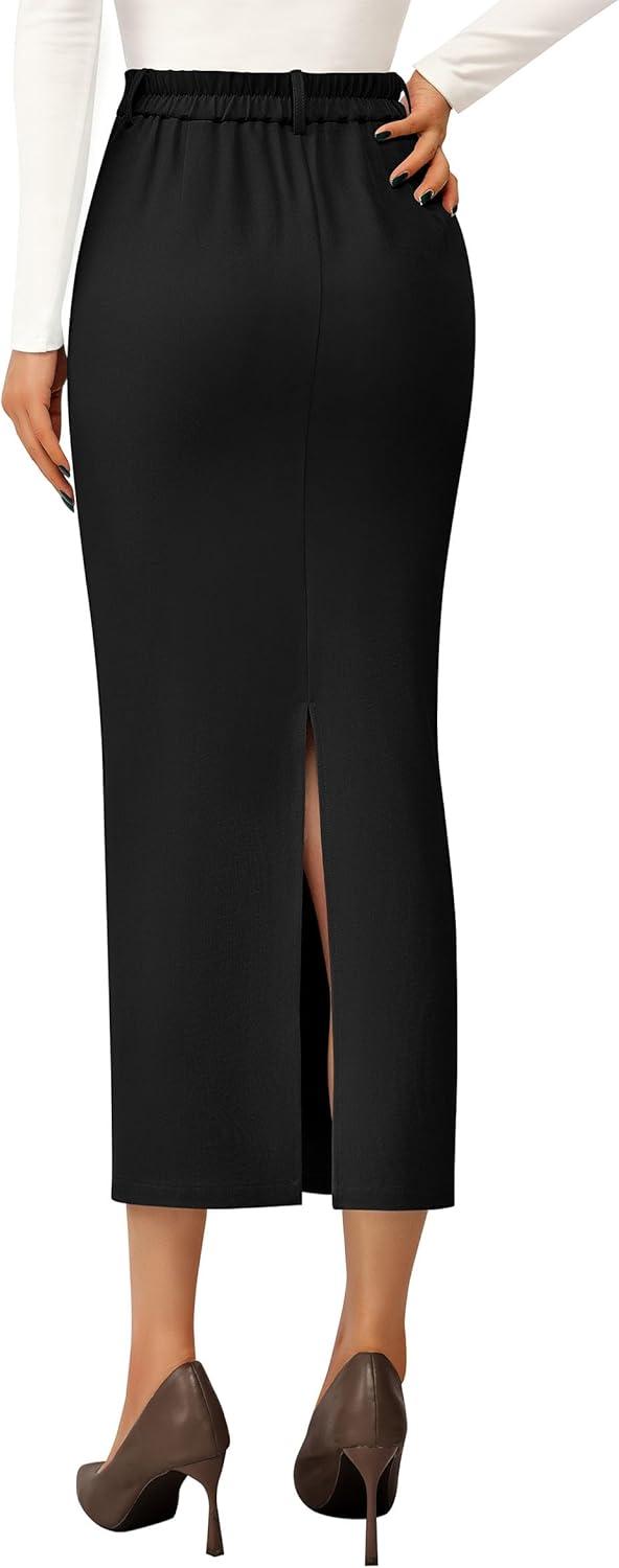 imagePRETTYGARDEN Womens 2026 Fall Maxi Pencil Skirt High Waisted Slit Work Office Trendy Long Skirts Business Casual OutfitsBlack