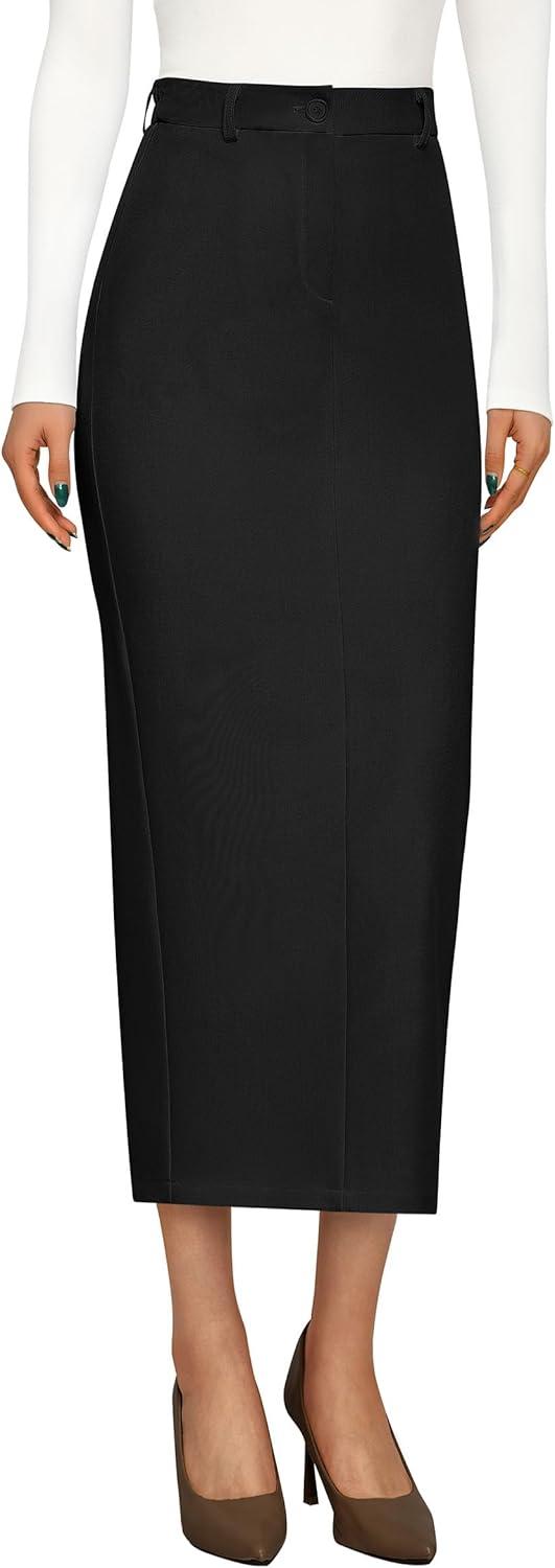 imagePRETTYGARDEN Womens 2026 Fall Maxi Pencil Skirt High Waisted Slit Work Office Trendy Long Skirts Business Casual OutfitsBlack