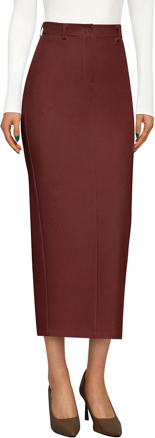 imagePRETTYGARDEN Womens 2026 Fall Maxi Pencil Skirt High Waisted Slit Work Office Trendy Long Skirts Business Casual OutfitsBrick Red