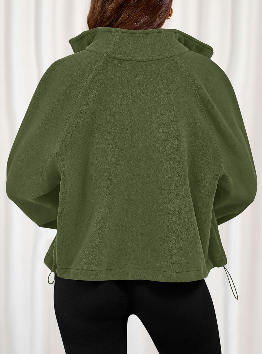 imagePRETTYGARDEN Womens 2026 Winter Fleece Sherpa Jacket Trendy Long Sleeve Zip Up Cropped Warm Coat Fall Fashion Workout ClothesArmy Green
