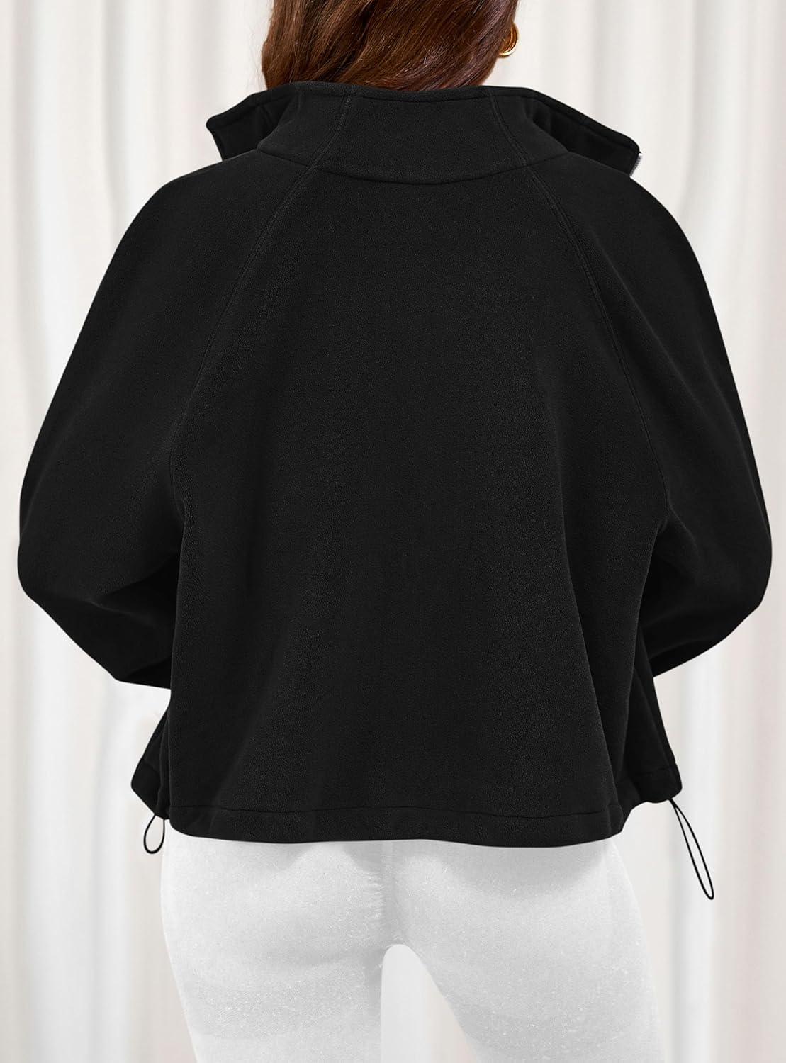 imagePRETTYGARDEN Womens 2026 Winter Fleece Sherpa Jacket Trendy Long Sleeve Zip Up Cropped Warm Coat Fall Fashion Workout ClothesBlack
