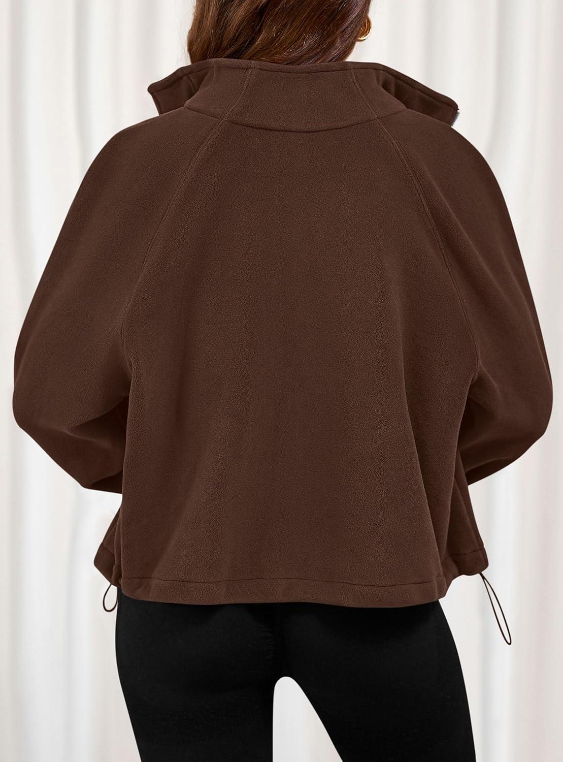 imagePRETTYGARDEN Womens 2026 Winter Fleece Sherpa Jacket Trendy Long Sleeve Zip Up Cropped Warm Coat Fall Fashion Workout ClothesBrown
