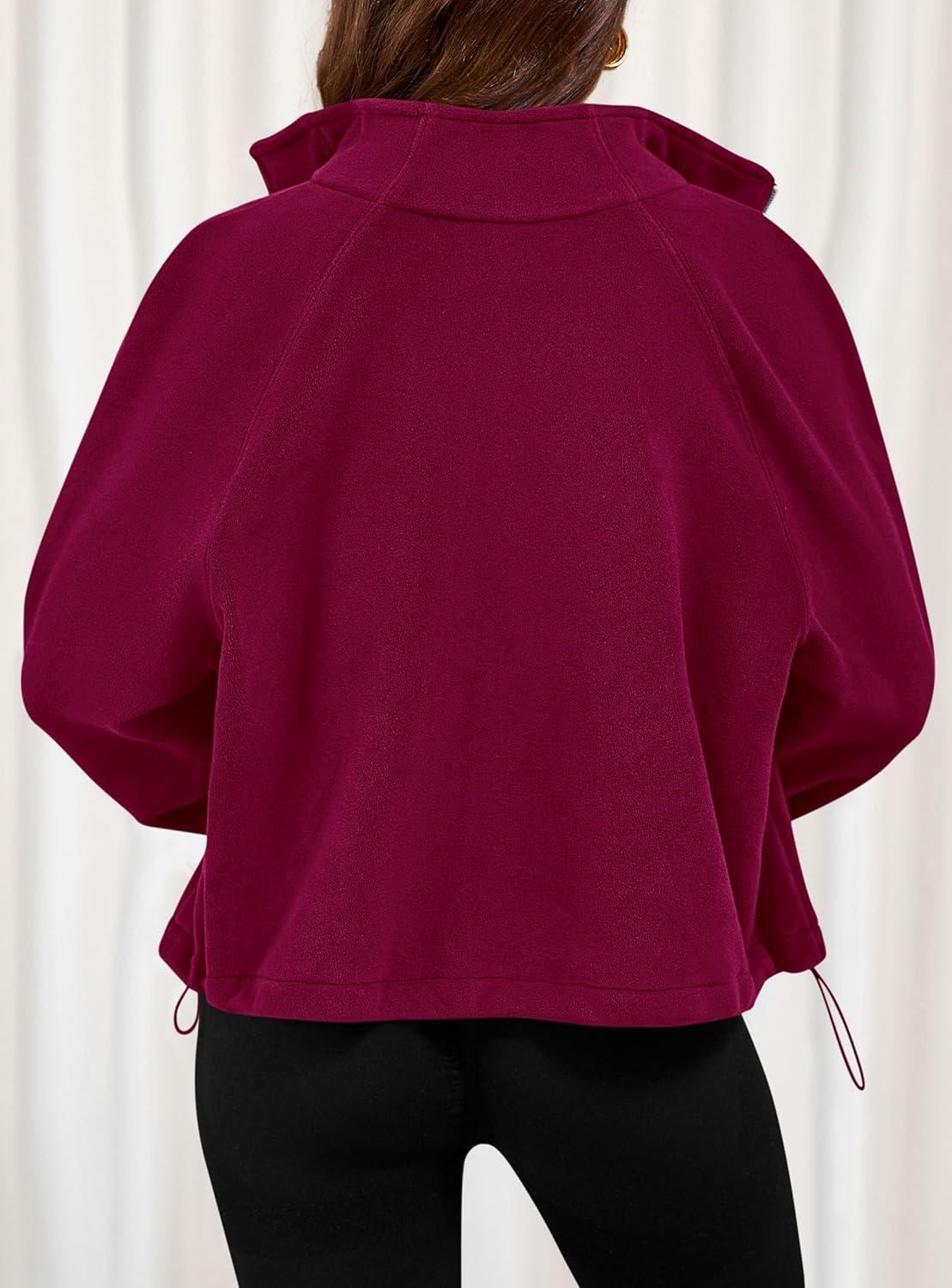 imagePRETTYGARDEN Womens 2026 Winter Fleece Sherpa Jacket Trendy Long Sleeve Zip Up Cropped Warm Coat Fall Fashion Workout ClothesBurgundy