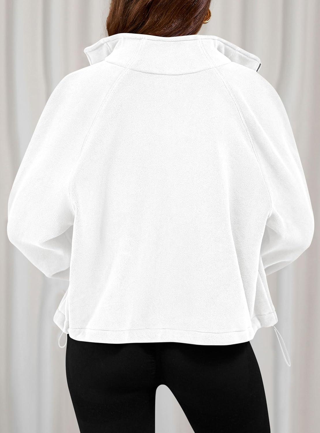 imagePRETTYGARDEN Womens 2026 Winter Fleece Sherpa Jacket Trendy Long Sleeve Zip Up Cropped Warm Coat Fall Fashion Workout ClothesWhite