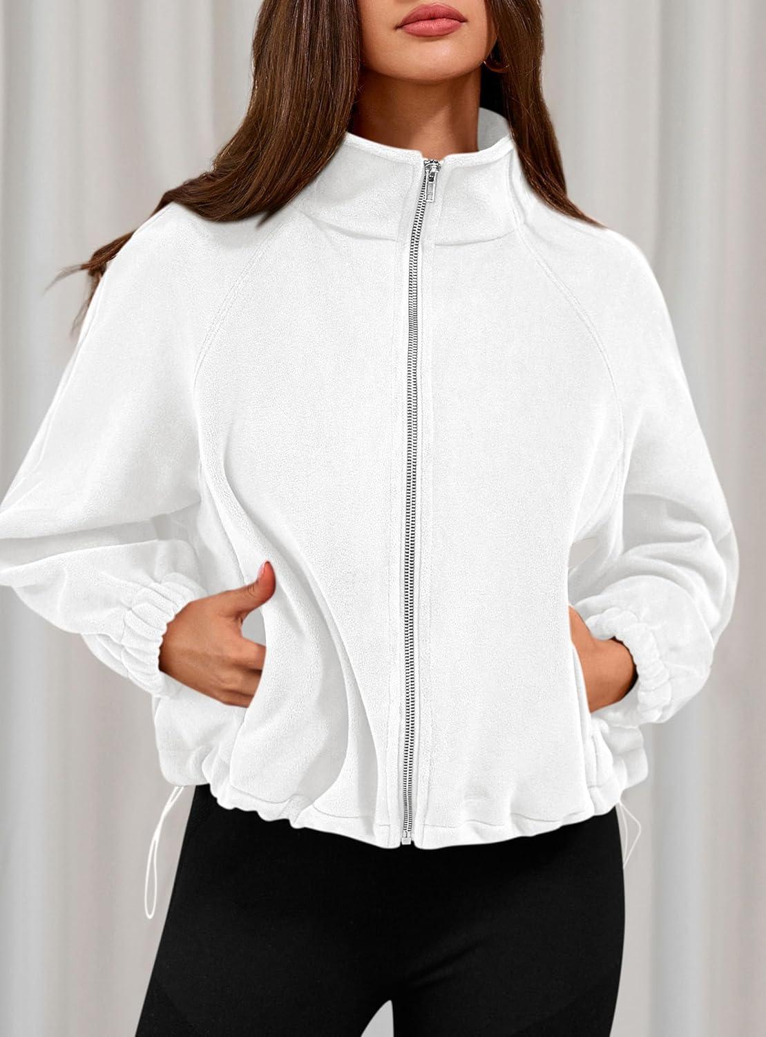 imagePRETTYGARDEN Womens 2026 Winter Fleece Sherpa Jacket Trendy Long Sleeve Zip Up Cropped Warm Coat Fall Fashion Workout ClothesWhite